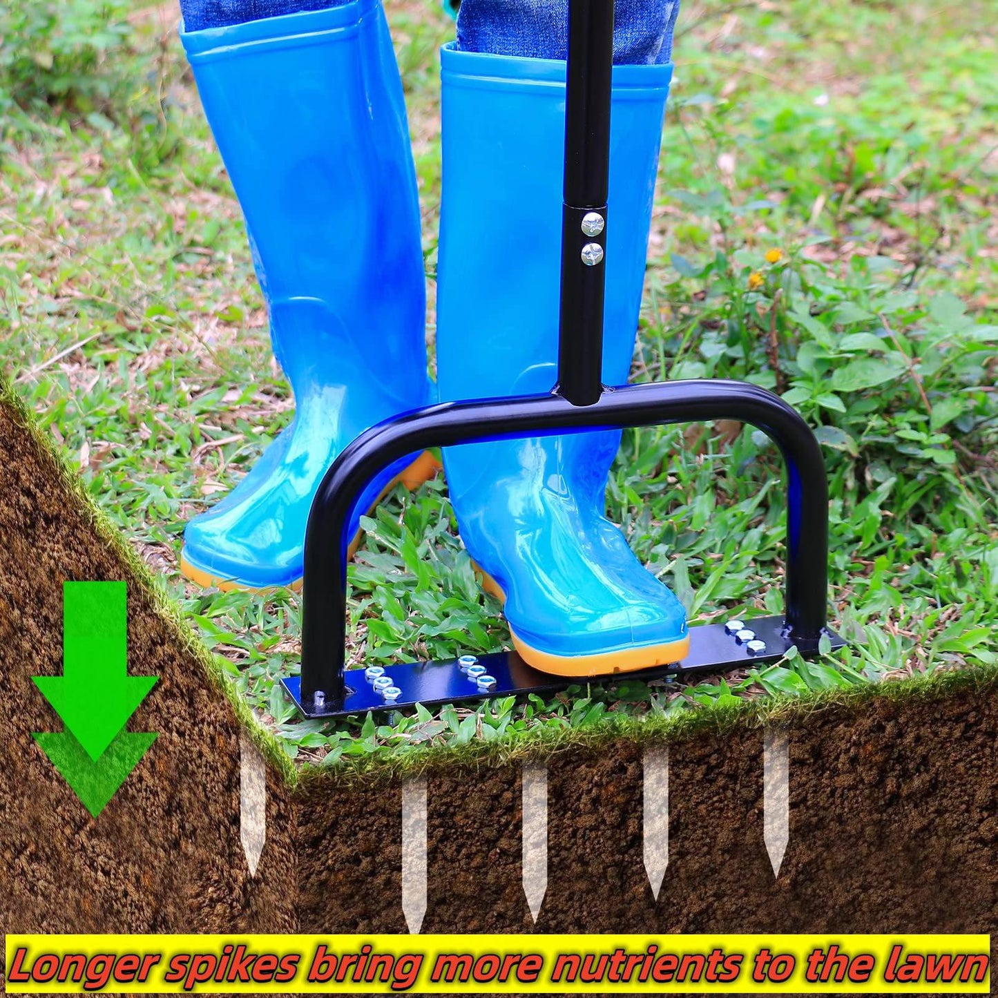 Lawn Aerator Tool Manual Metal Spike Grass Aeration With Dethatching Rake 15 Iron Spikes For Yard And Garden Compacted Soil Aerator Tool Black - Growtochoice LLC