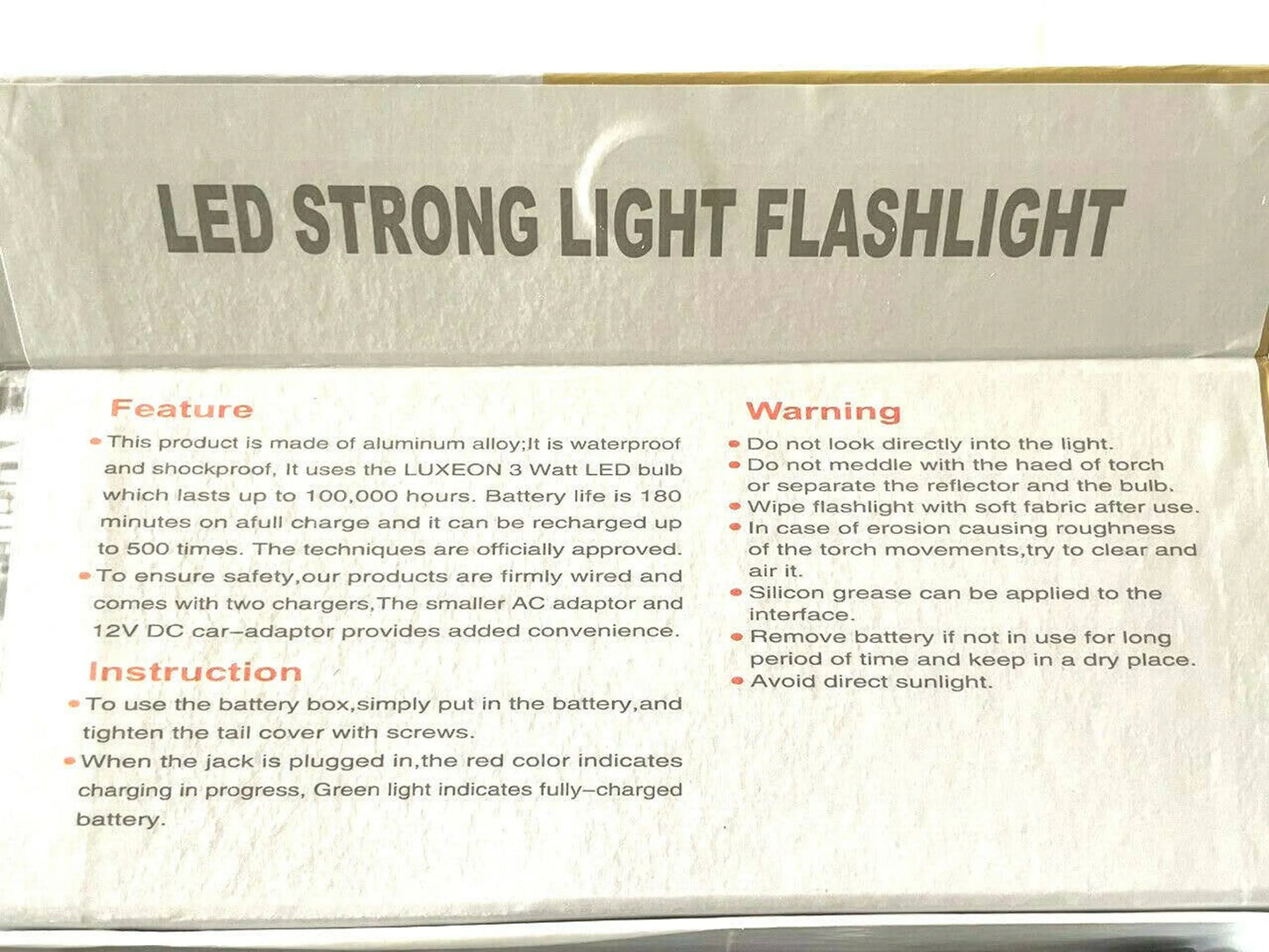 USB Flashlight Rechargeable