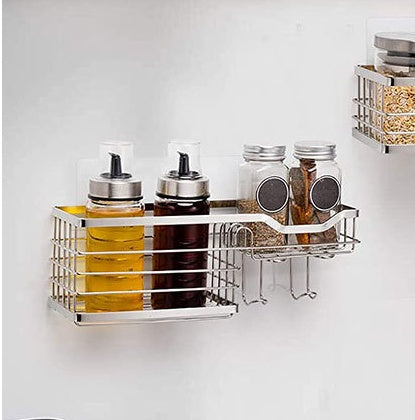 Adhesive Rustproof Shower Caddy with Hooks and Soap Dish, SUS304 Stainless Steel