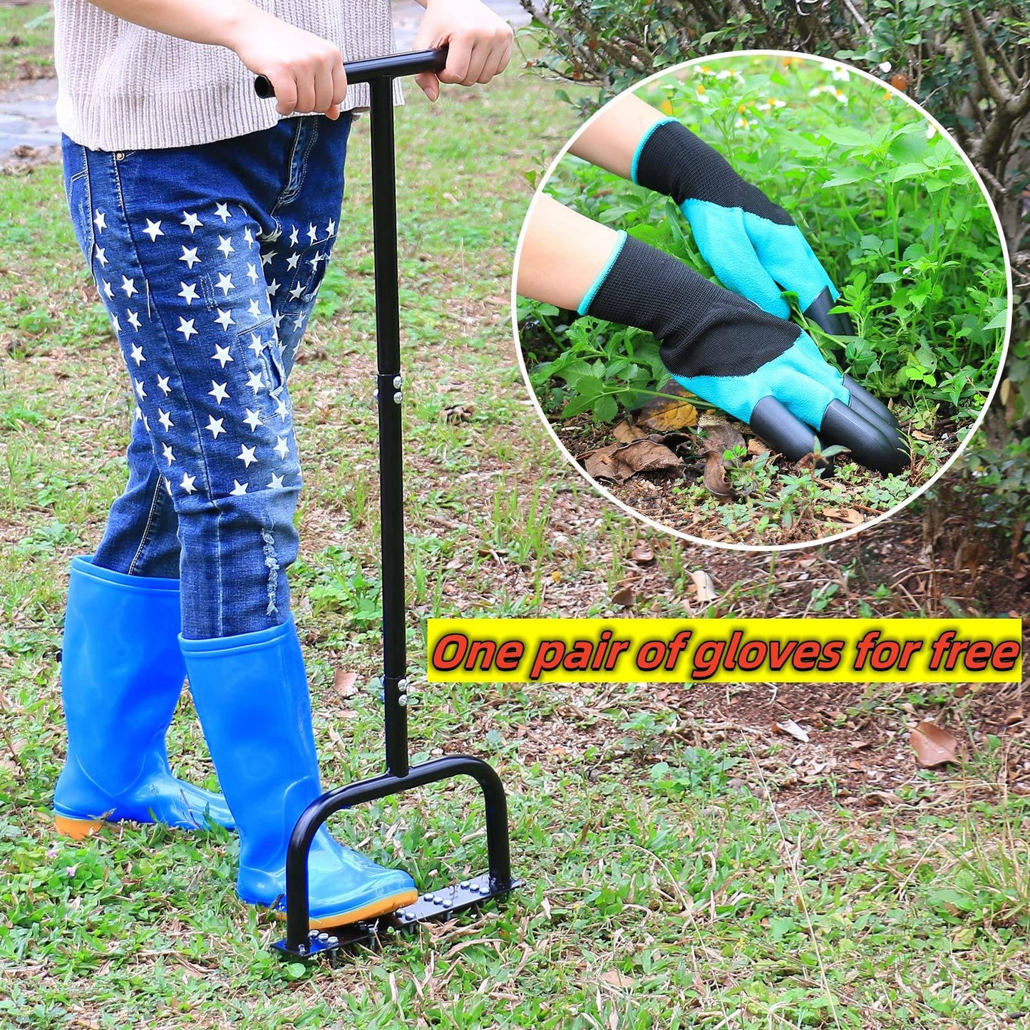 Lawn Aerator Tool Manual Metal Spike Grass Aeration With Dethatching Rake 15 Iron Spikes For Yard And Garden Compacted Soil Aerator Tool Black - Growtochoice LLC