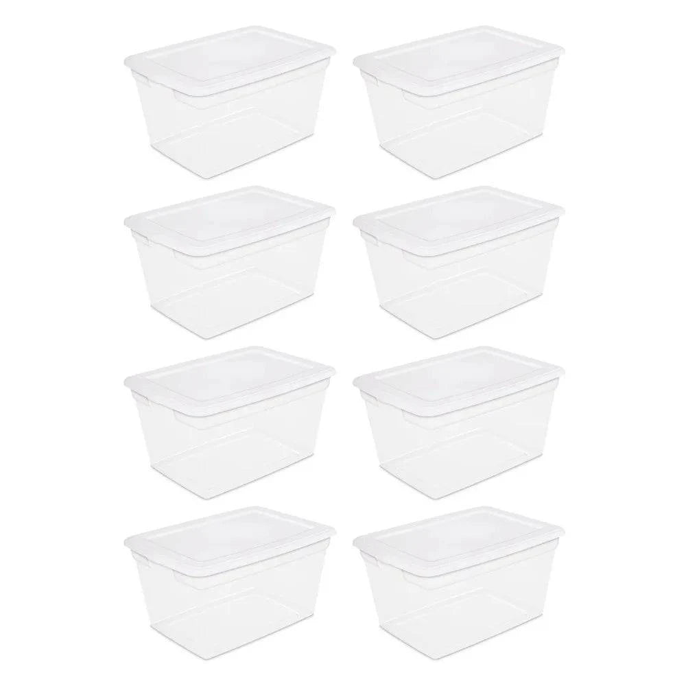 58 Qt Storage Box Clear Base White Lid Set of 8 Strong - Growtochoice LLC