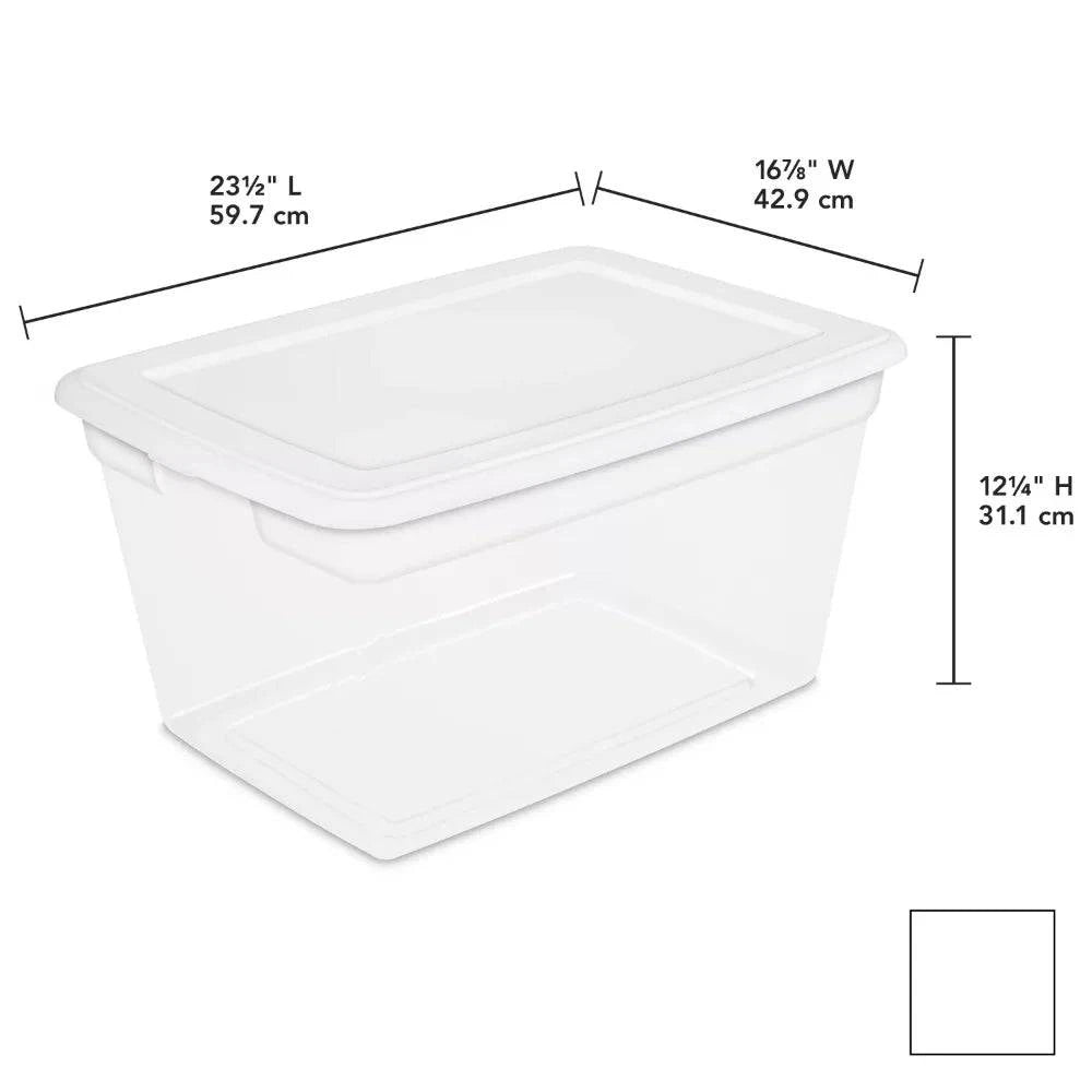 58 Qt Storage Box Clear Base White Lid Set of 8 Strong - Growtochoice LLC