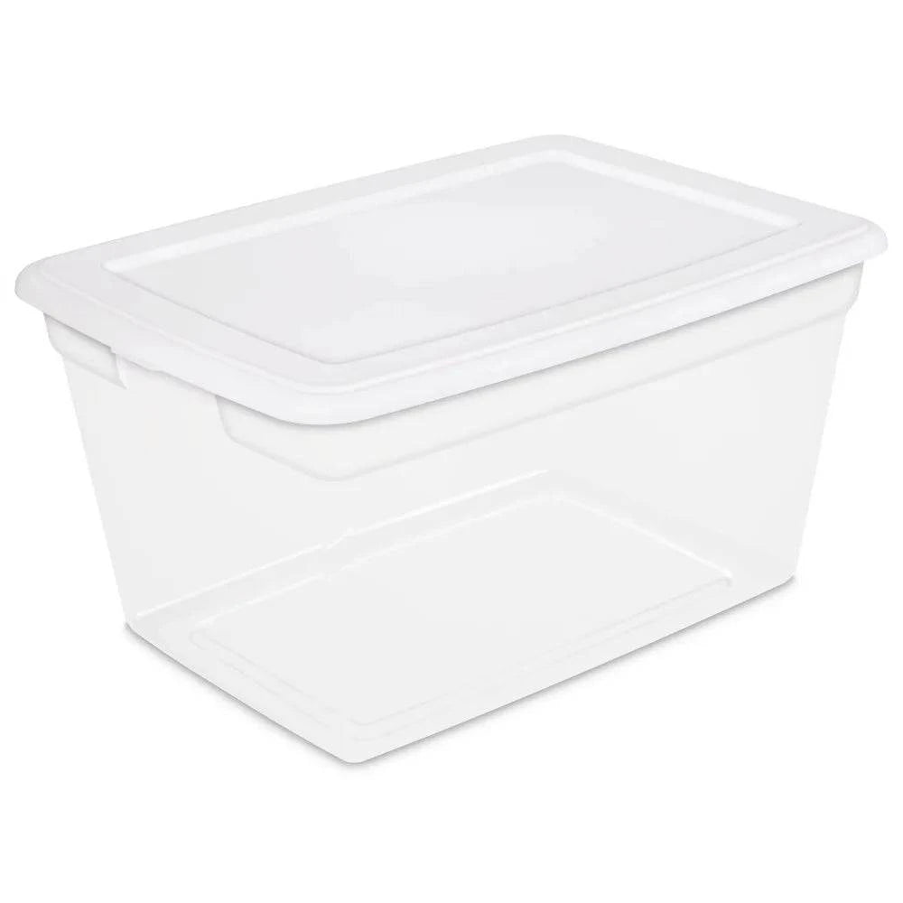 58 Qt Storage Box Clear Base White Lid Set of 8 Strong - Growtochoice LLC