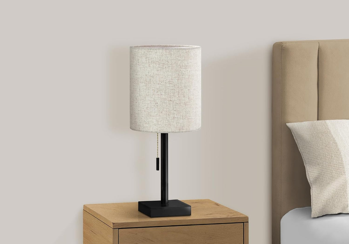 Set Of 2 USB Table Lamps With Black Base And Beige Shade
