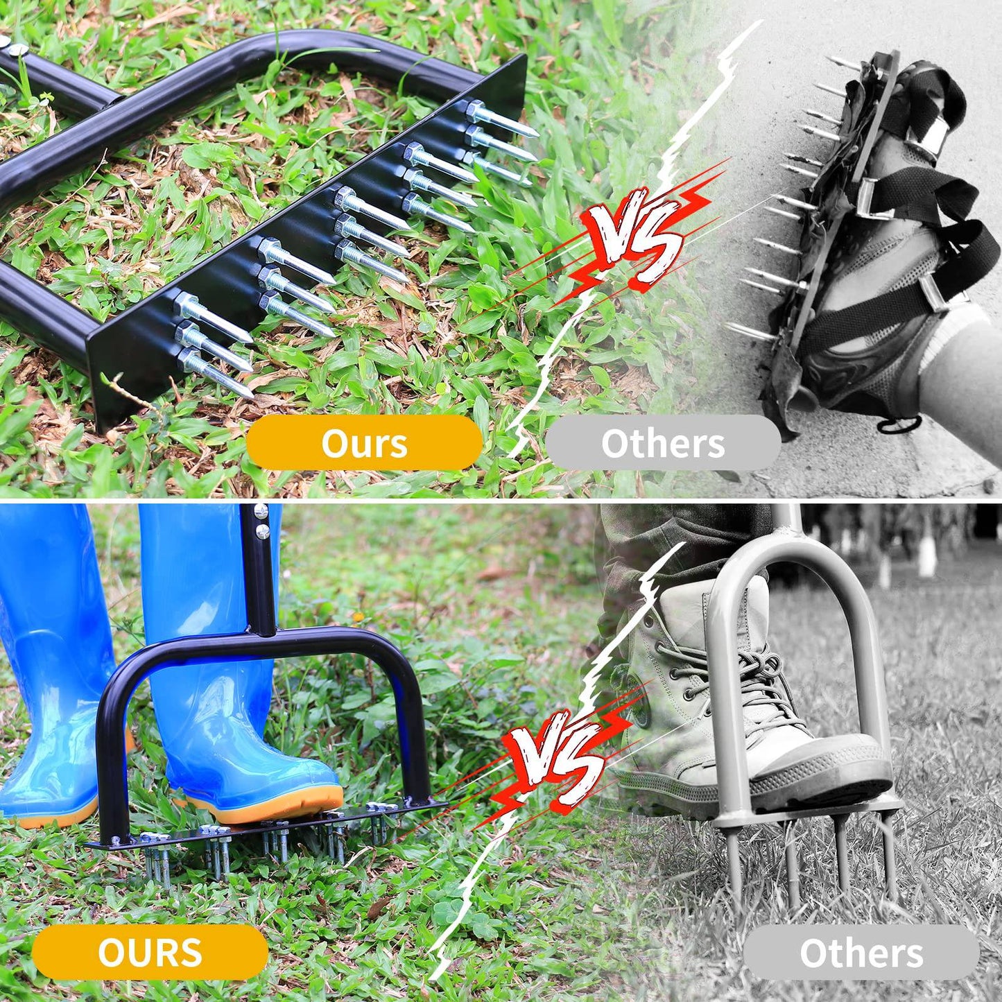 Lawn Aerator Tool Manual Metal Spike Grass Aeration With Dethatching Rake 15 Iron Spikes For Yard And Garden Compacted Soil Aerator Tool Black - Growtochoice LLC
