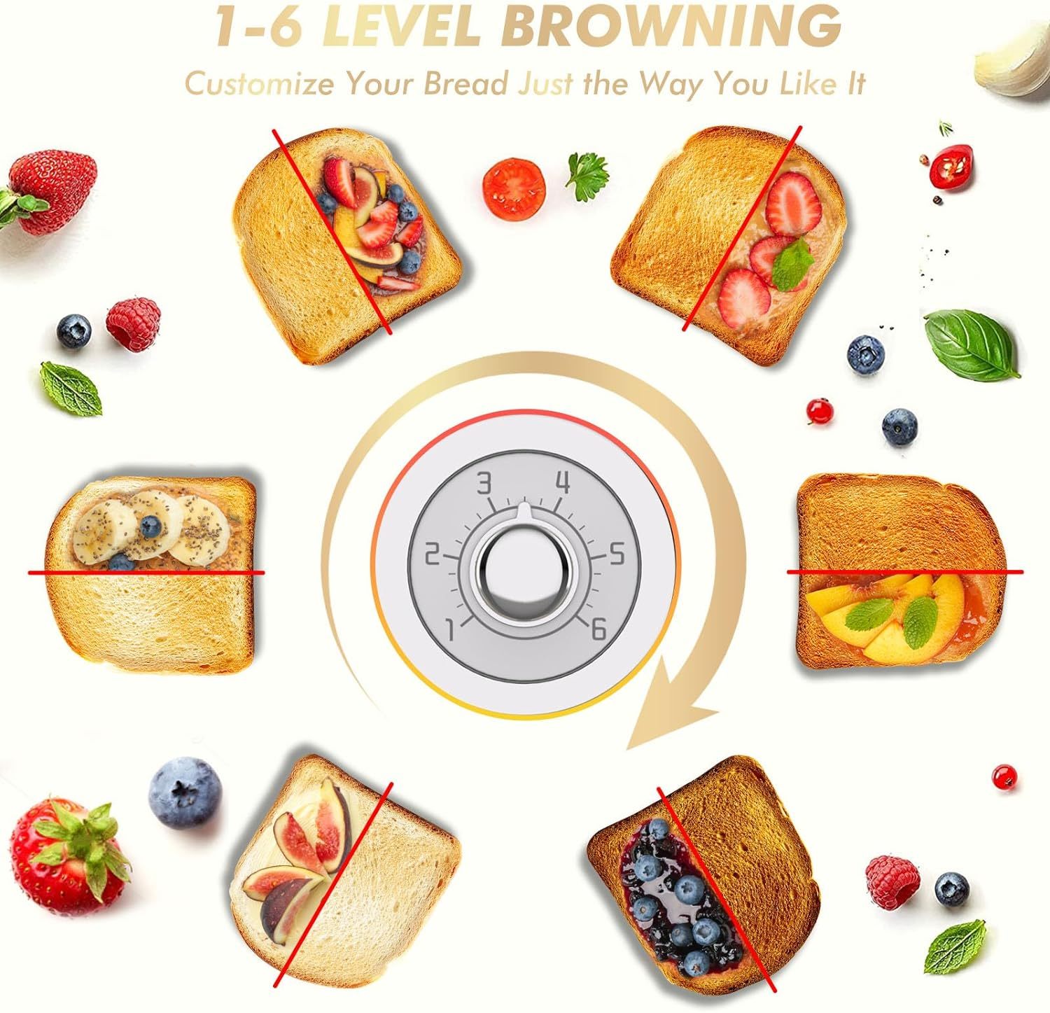 Toaster 2 Slice Retro Toaster Stainless Steel With 6 Bread Shade Settings And Bagel Cancel Defrost Reheat Function, Cute Bread Toaster With Extra Wide Slot And Removable Crumb Tray - Growtochoice LLC
