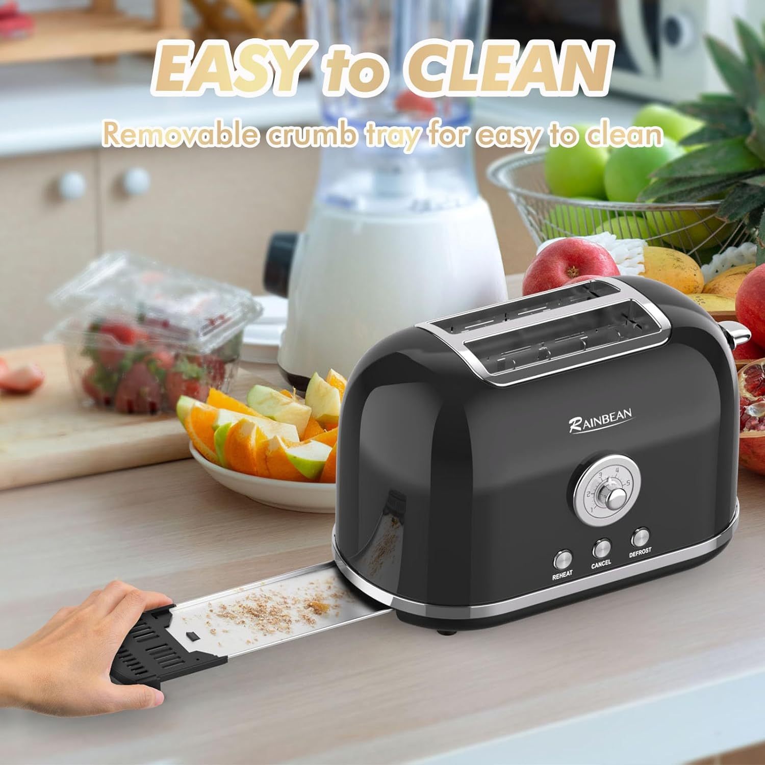 Toaster 2 Slice Retro Toaster Stainless Steel With 6 Bread Shade Settings And Bagel Cancel Defrost Reheat Function, Cute Bread Toaster With Extra Wide Slot And Removable Crumb Tray - Growtochoice LLC