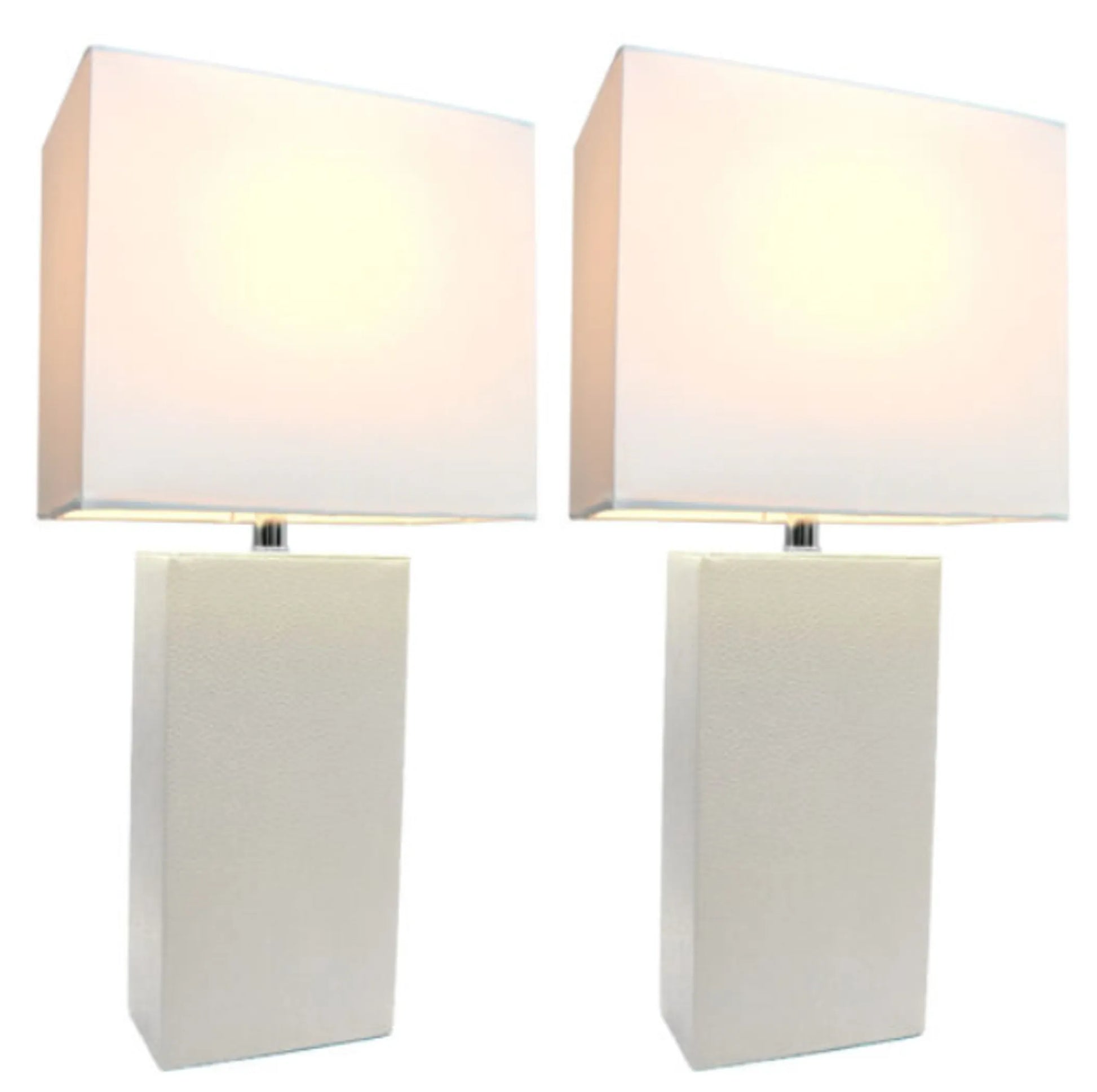 Elegant Designs Modern Leather Table Lamps with White Fabric Shades (Set of 2) - Growtochoice LLC