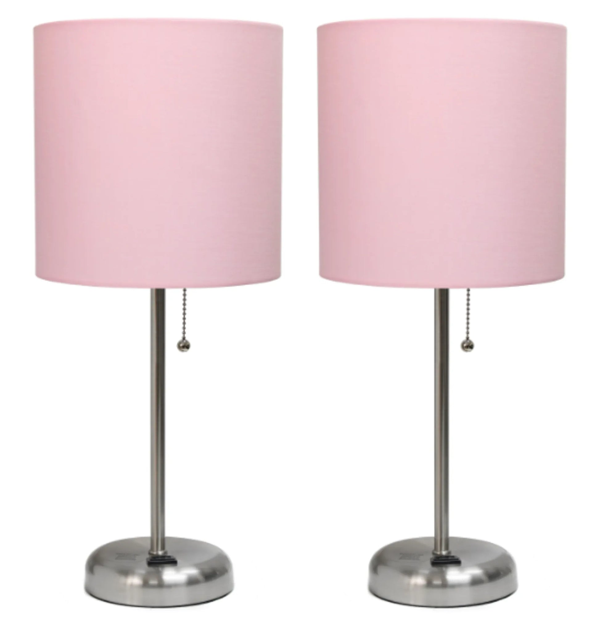 LimeLights Brushed Steel Stick Lamp with Charging Outlet and Fabric Shade (Set of 2) - Growtochoice LLC
