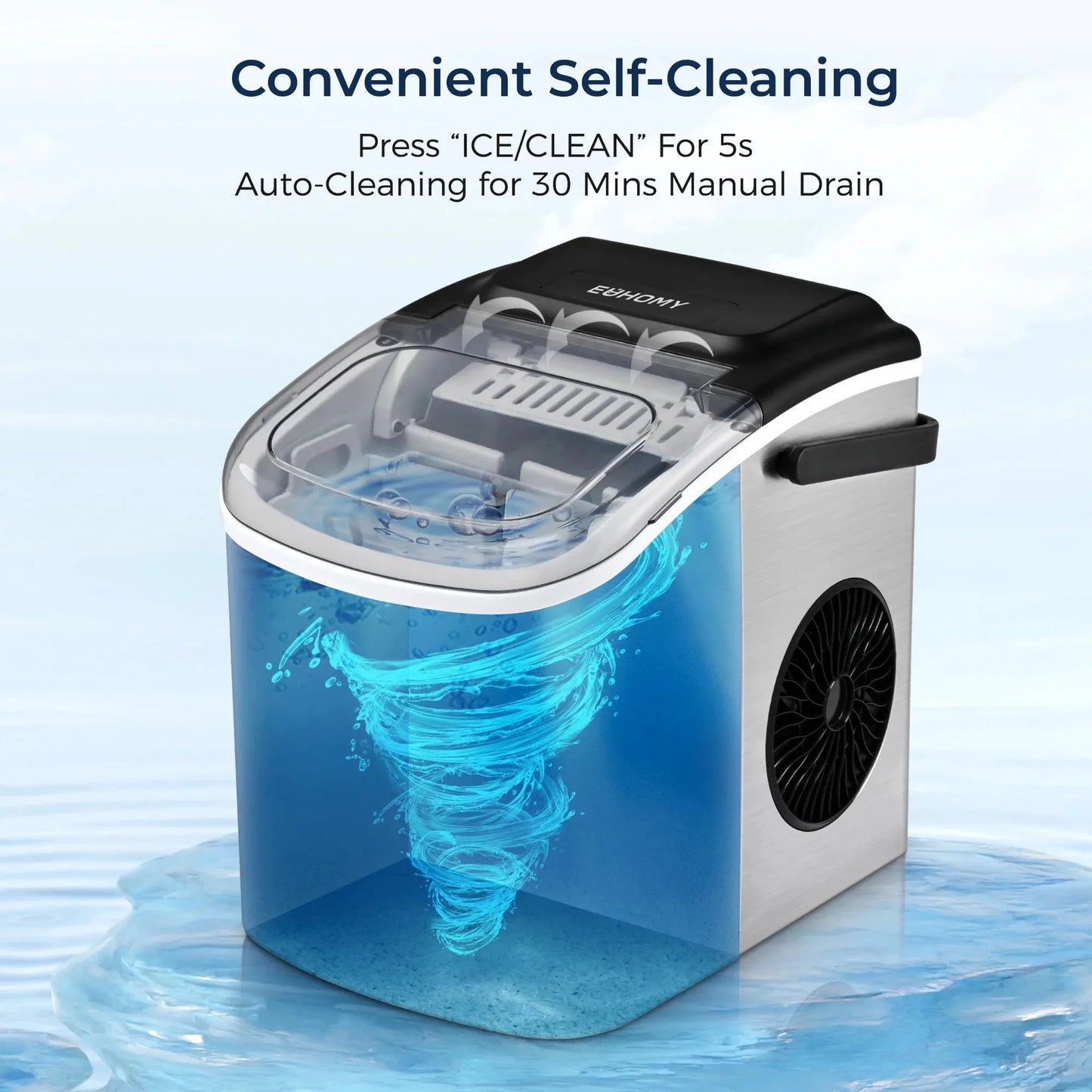 Portable Countertop Ice Maker with Handle – 26 lbs/24H, 9 Ice Cubes in 6 Minutes, Self-Cleaning Ice Machine for Home, Kitchen, Office – Silver
