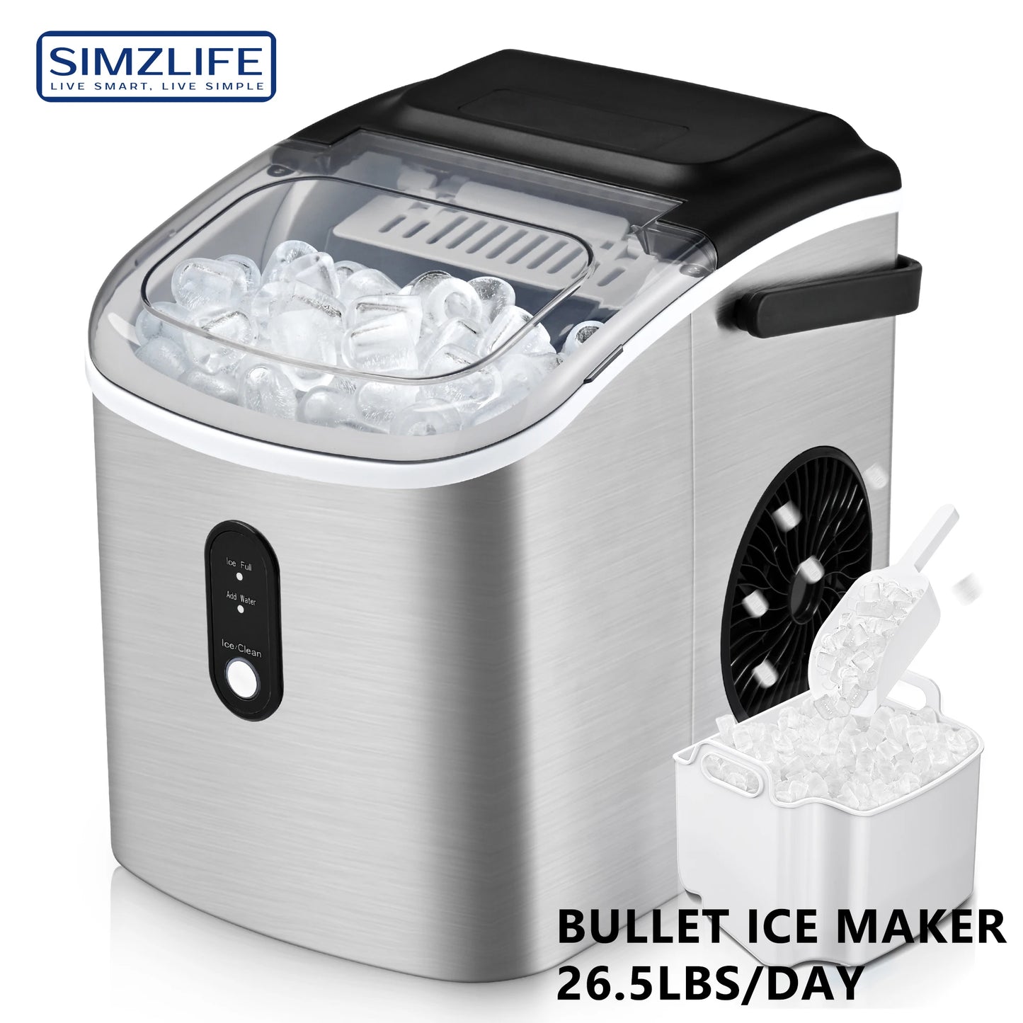 Portable Countertop Ice Maker with Handle – 26 lbs/24H, 9 Ice Cubes in 6 Minutes, Self-Cleaning Ice Machine for Home, Kitchen, Office – Silver