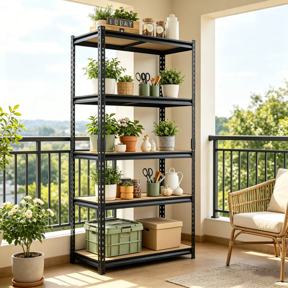 Heavy Duty 5-Tier Metal Storage Rack 71" with MDF Shelves