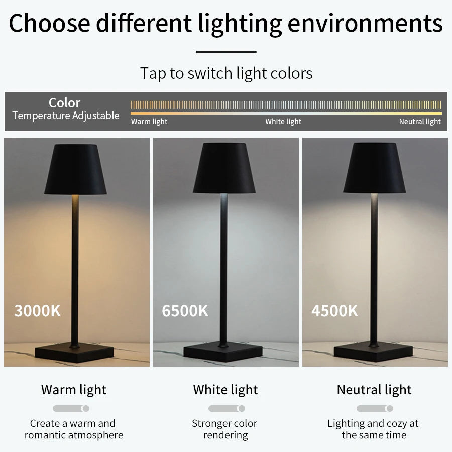 Rechargeable LED Table Lamp Touch Switch 3 Levels Dimmable Desk Lights Bar Club Dinner Creative Decorative Ambient Lighting - Growtochoice LLC