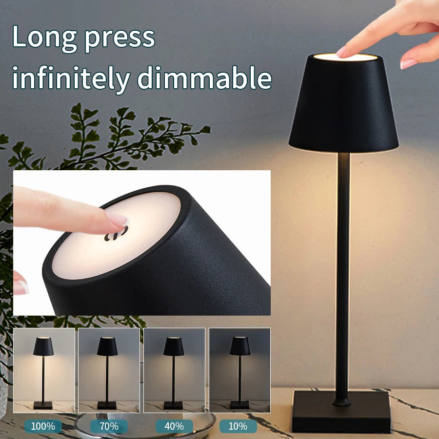 Rechargeable LED Table Lamp Touch Switch 3 Levels Dimmable Desk Lights Bar Club Dinner Creative Decorative Ambient Lighting - Growtochoice LLC