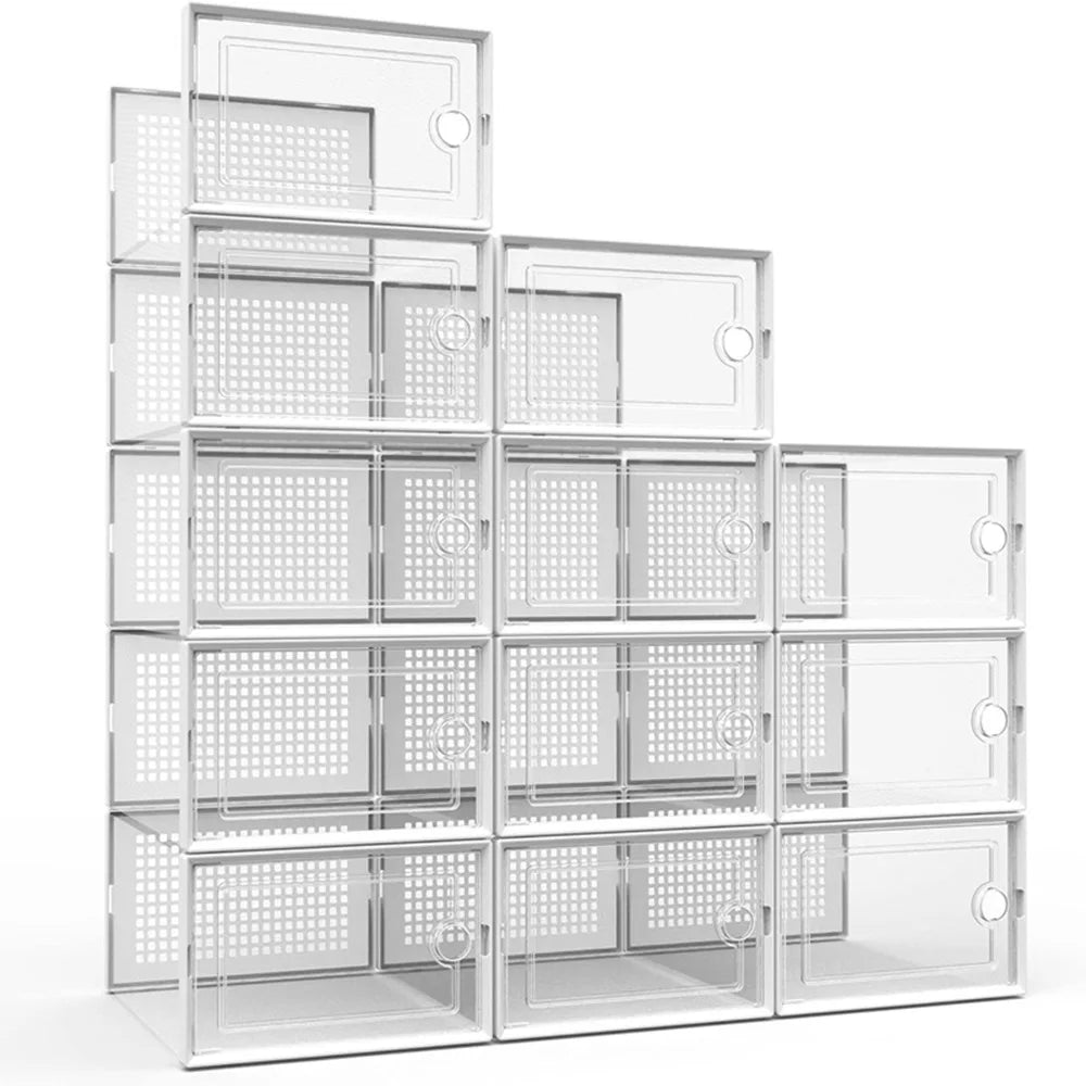 white color Color 12-Pack Transparent Stackable Shoe Storage Boxes