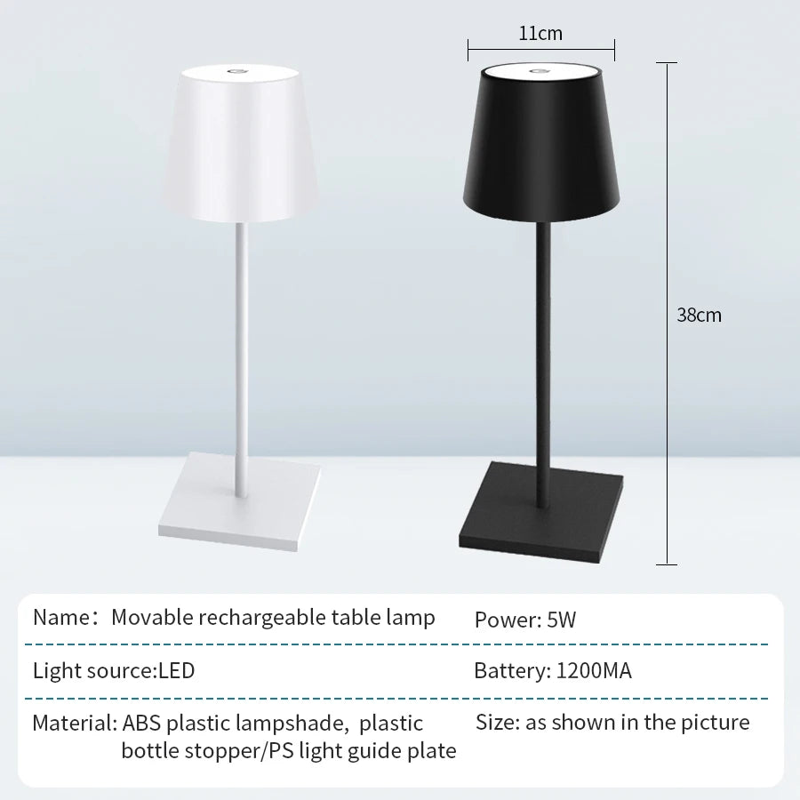 Rechargeable LED Table Lamp Touch Switch 3 Levels Dimmable Desk Lights Bar Club Dinner Creative Decorative Ambient Lighting - Growtochoice LLC