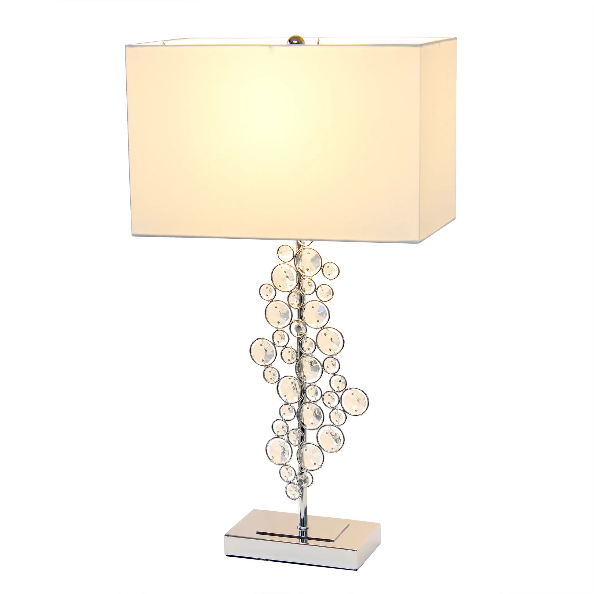 Lalia Home Lumiluxxe Tall Contemporary Crystal Glitz and Chrome Glam Table Lamp with White Fabric Rectangular Shade - Growtochoice LLC