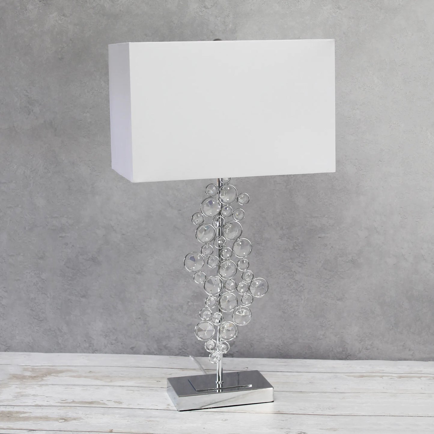 Lalia Home Lumiluxxe Tall Contemporary Crystal Glitz and Chrome Glam Table Lamp with White Fabric Rectangular Shade - Growtochoice LLC