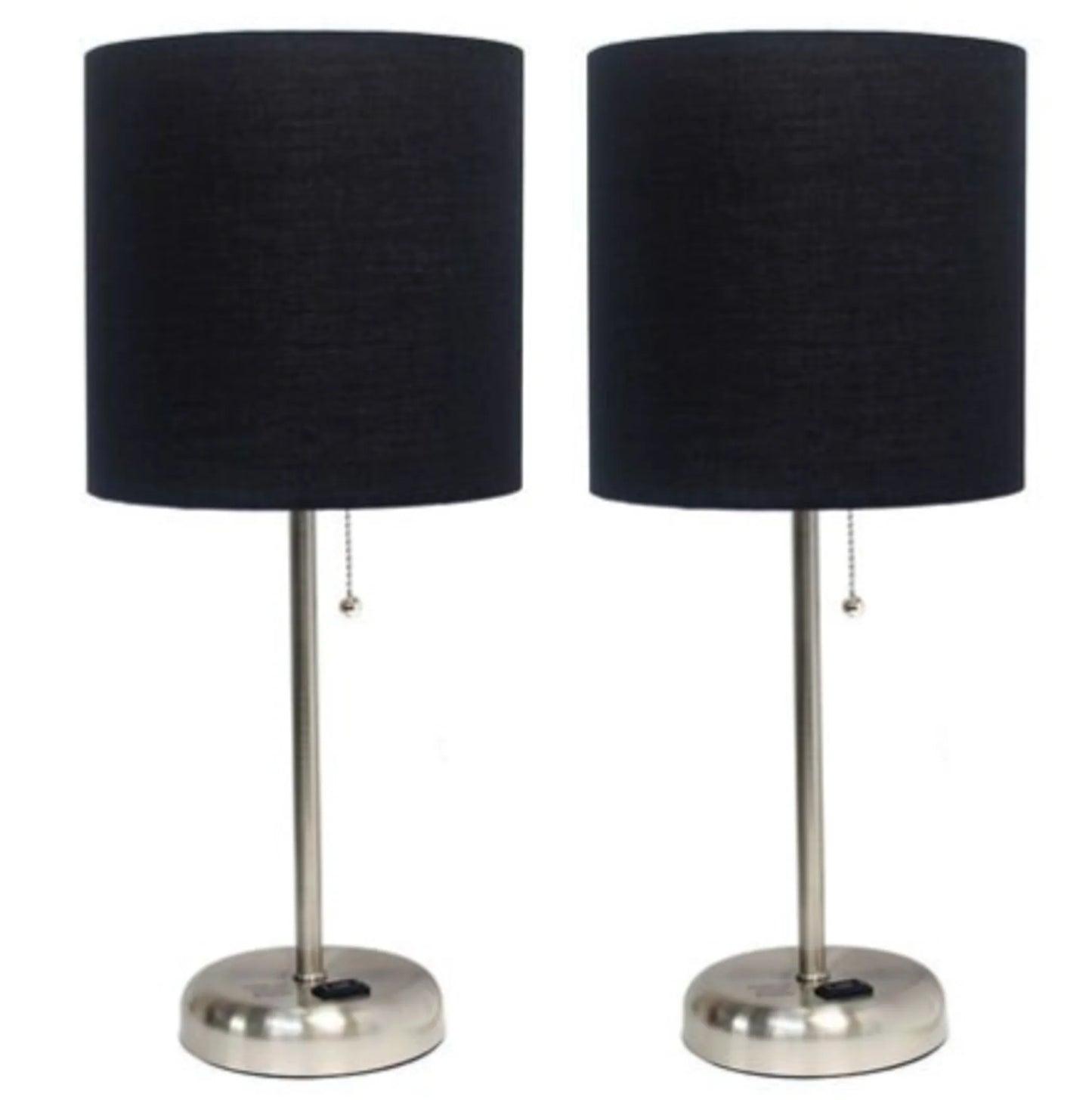 Lime Lights Set of 2 Brushed Steel Table Lamps with Fabric Shades and Charging Outlets - Growtochoice LLC