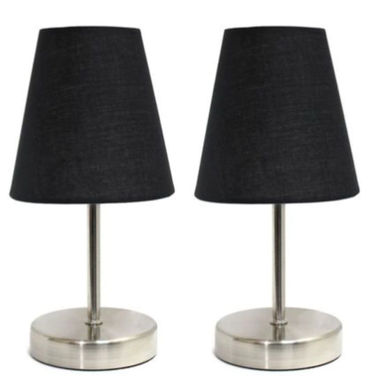 Simple Designs Sand Nickel Mini Basic Table Lamp with Fabric Shade (Set of 2) - Growtochoice LLC