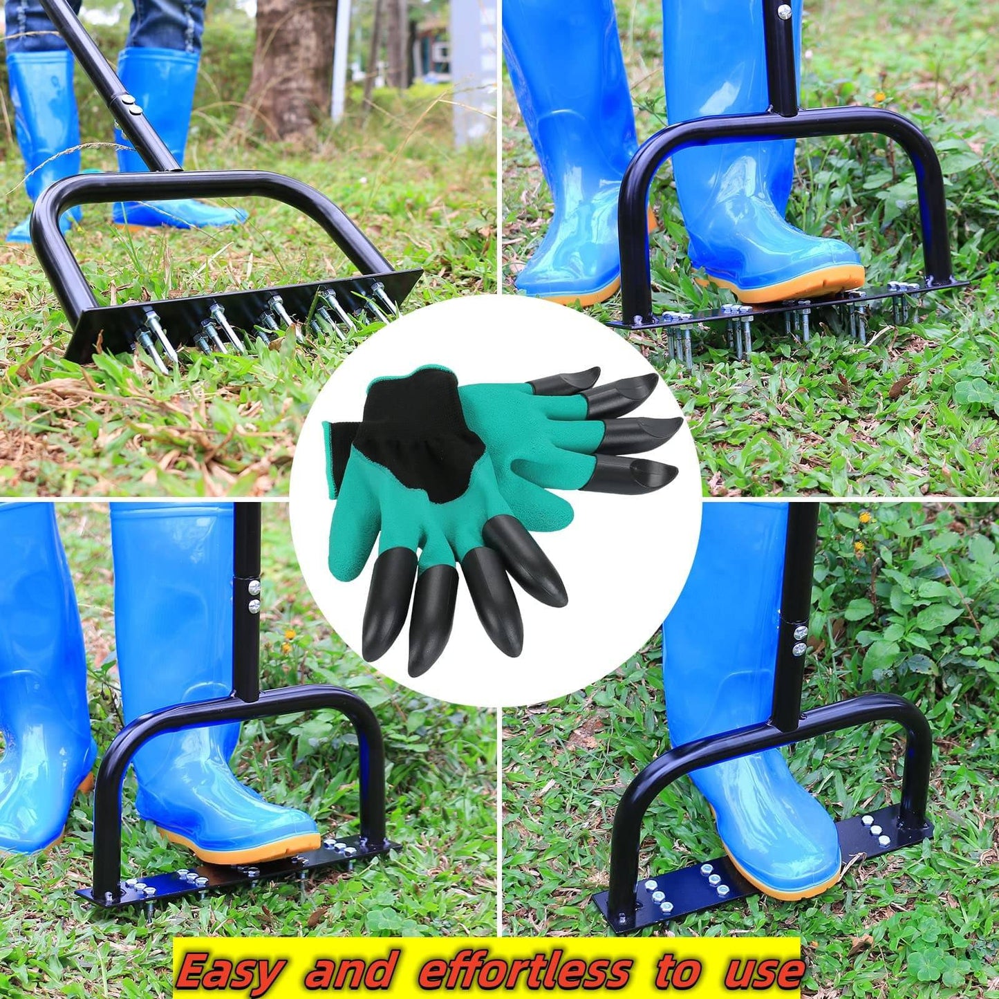 Lawn Aerator Tool Manual Metal Spike Grass Aeration With Dethatching Rake 15 Iron Spikes For Yard And Garden Compacted Soil Aerator Tool Black - Growtochoice LLC