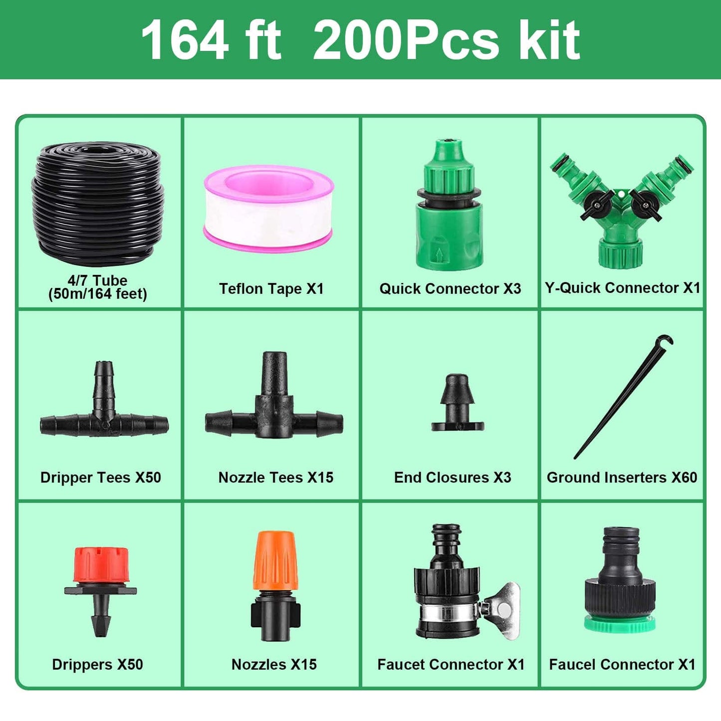 Garden Drip Irrigation Kit,164FT Greenhouse Micro Automatic Drip Irrigation System Kit With Blank Distribution Tubing Hose Adjustable Patio Misting Nozzle Emitters Sprinkler Barb - Growtochoice LLC