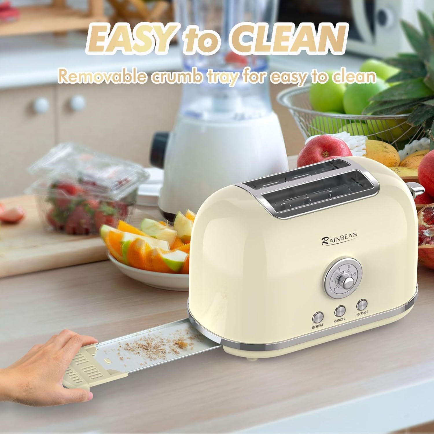 Toaster 2 Slice Retro Toaster Stainless Steel With 6 Bread Shade Settings And Bagel Cancel Defrost Reheat Function, Cute Bread Toaster With Extra Wide Slot And Removable Crumb Tray - Growtochoice LLC
