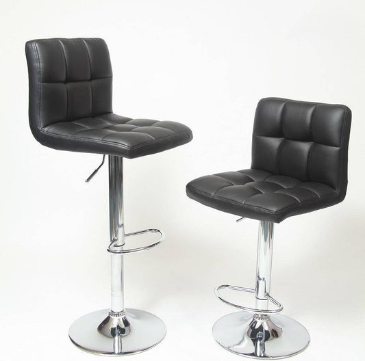 Modern Elegance: Set of 2 Black Faux Leather Swivel Bar Stools with Hydraulic Adjustment - Growtochoice LLC