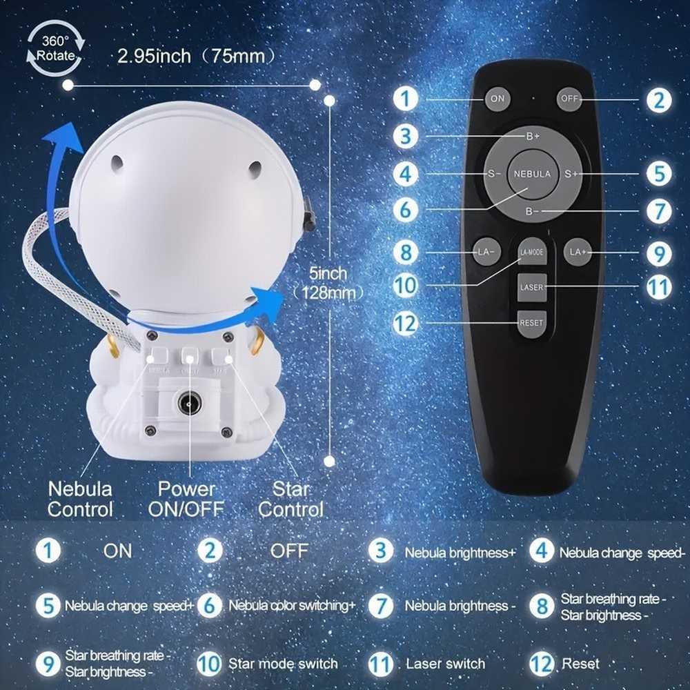 Astronaut Galaxy Projector, Star Projector Galaxy Night Light - Astronaut Light Projector, Starry Nebula Ceiling LED Lamp with Remote Control, - Growtochoice LLC