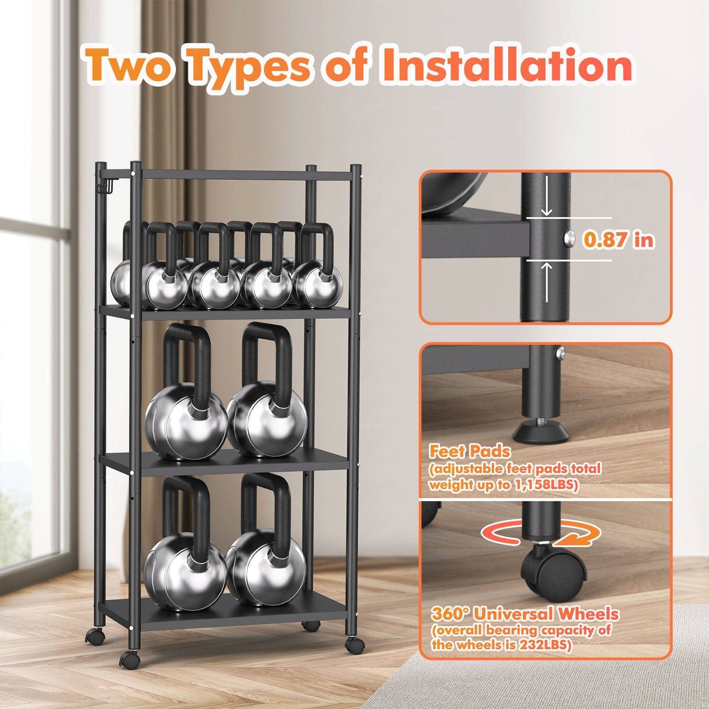 Ambitelligence Kitchen Bakers Rack, Heavy Duty Bakers Rack 4-Tier Free Standing Kitchen Storage Shelf Rack Hight Adjustable With Wheels & Feet, Industrial Metal Microwave Oven Stand Black - Growtochoice LLC