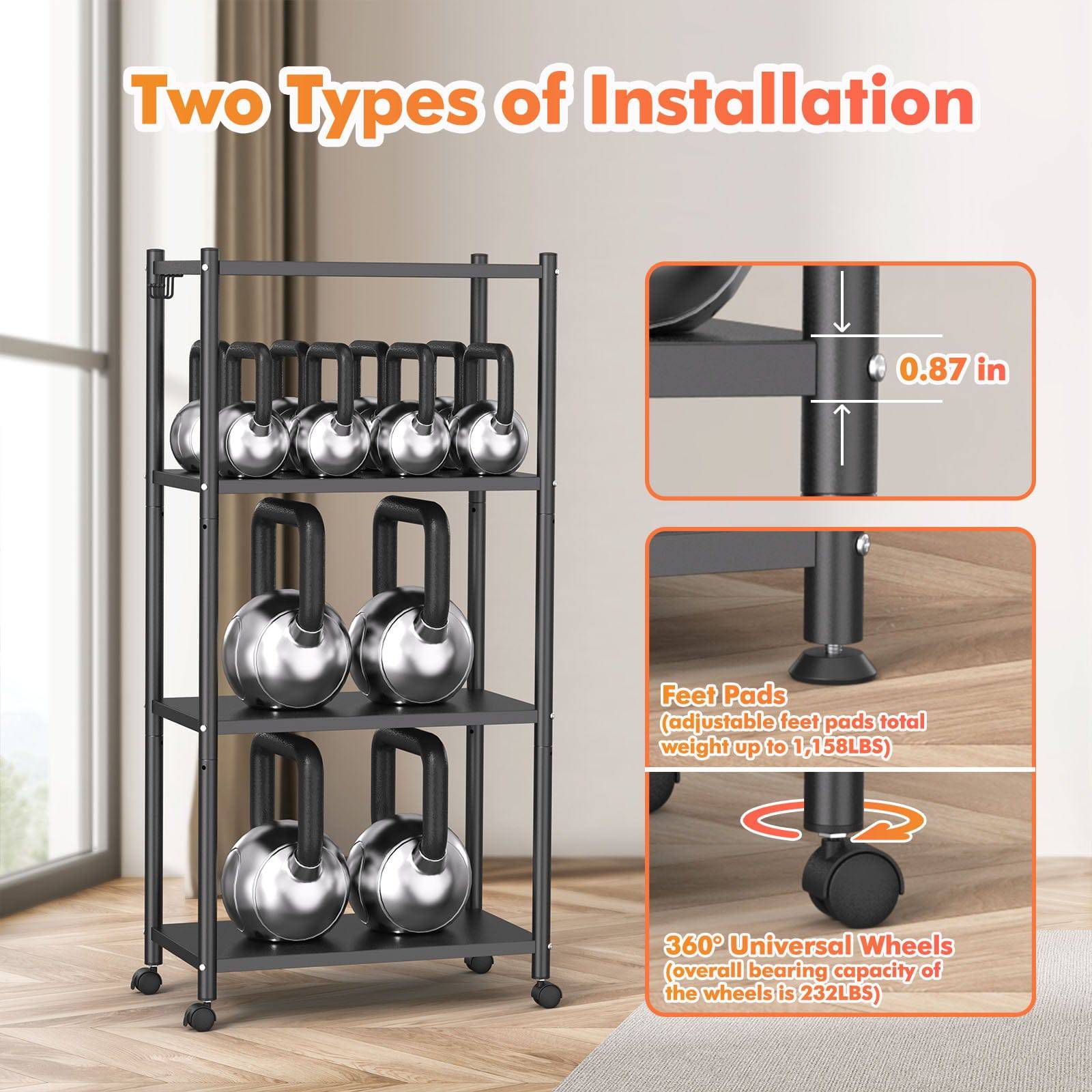 Ambitelligence Kitchen Bakers Rack, Heavy Duty Bakers Rack 4-Tier Free Standing Kitchen Storage Shelf Rack Hight Adjustable With Wheels & Feet, Industrial Metal Microwave Oven Stand Black - Growtochoice LLC