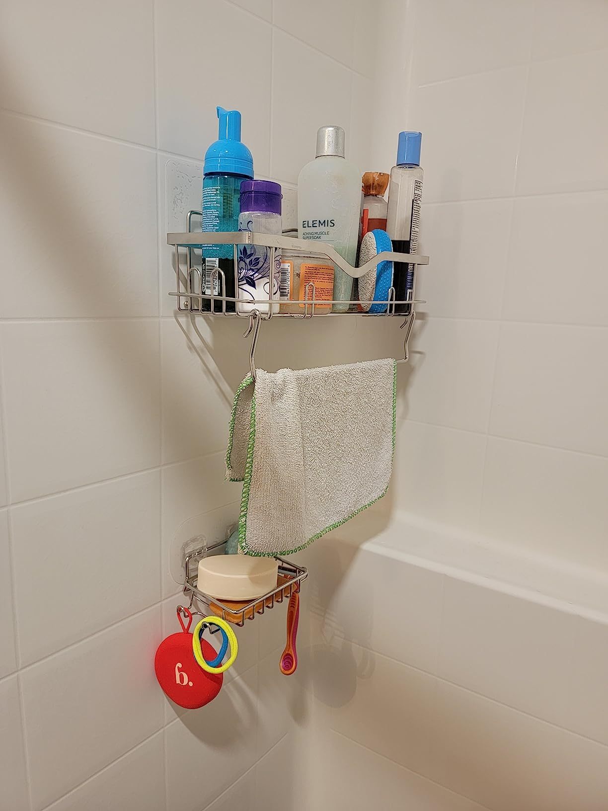 Adhesive Rustproof Shower Caddy with Hooks and Soap Dish, SUS304 Stainless Steel