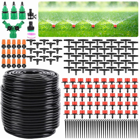 Garden Drip Irrigation Kit,164FT Greenhouse Micro Automatic Drip Irrigation System Kit With Blank Distribution Tubing Hose Adjustable Patio Misting Nozzle Emitters Sprinkler Barb - Growtochoice LLC