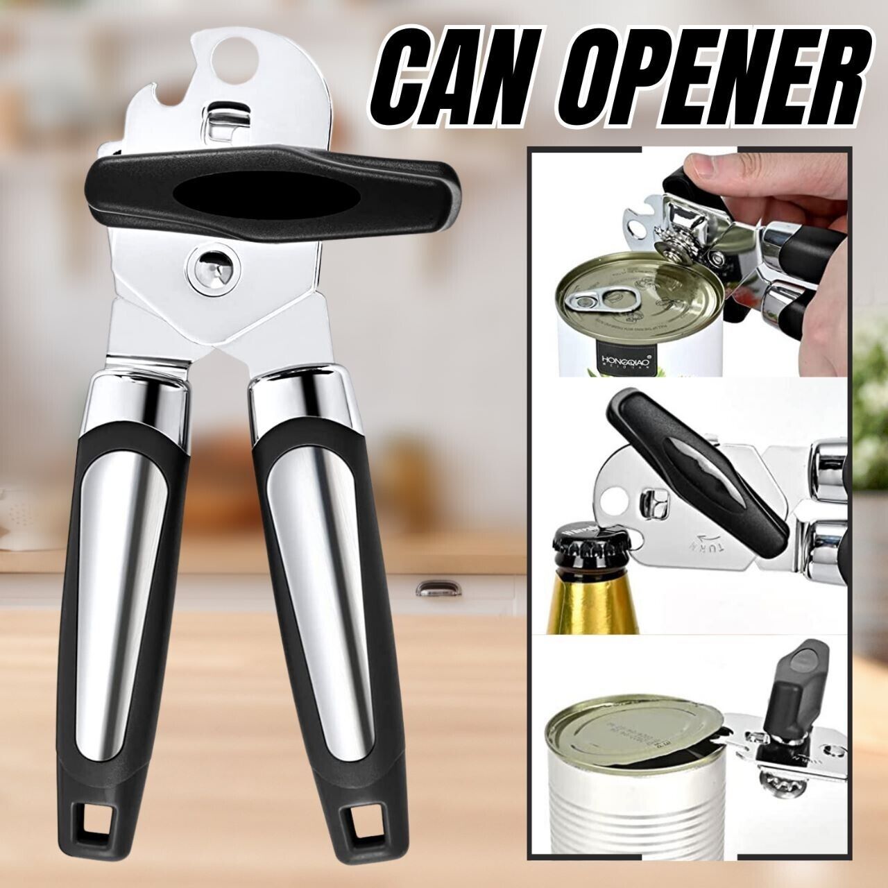 Can Opener Manual, Handheld Strong Heavy Duty Can Opener, Anti-slip Hand Grip, Stainless Steel Sharp Blade - Growtochoice LLC