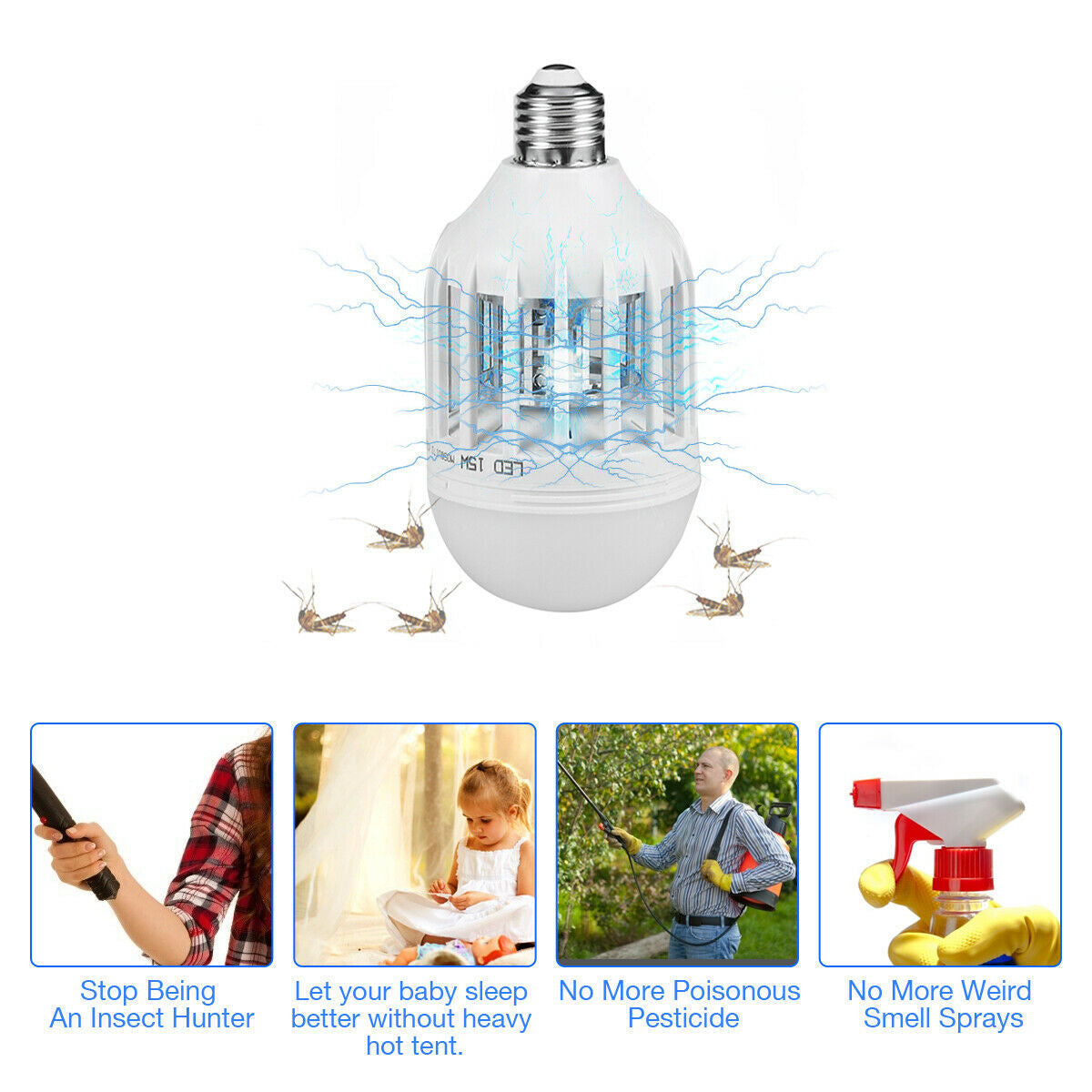 Bug Zapper Light Bulb Mosquito Lamp Fly Trap Killer Indoor Outdoor Insect E26 E27 - Growtochoice LLC