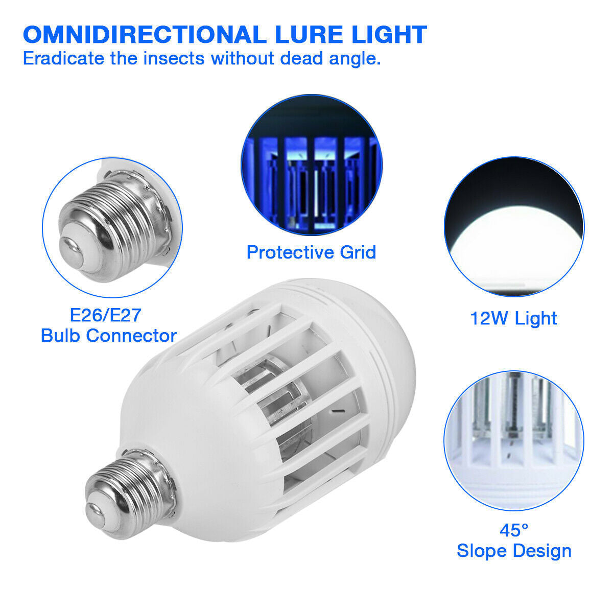 Bug Zapper Light Bulb Mosquito Lamp Fly Trap Killer Indoor Outdoor Insect E26 E27 - Growtochoice LLC