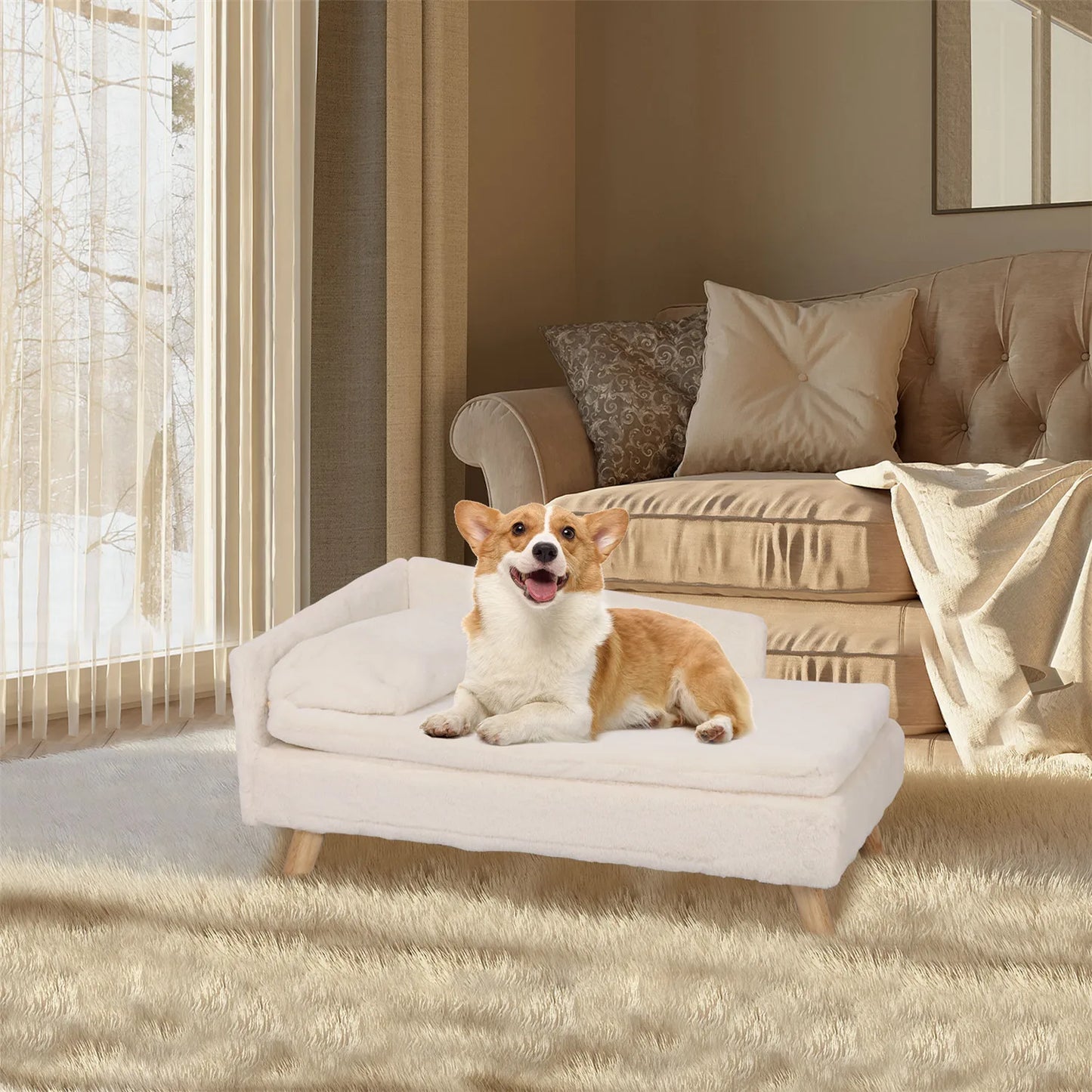 **Nordic Elevated Pet Bed with Cushion and Wood Legs** - Growtochoice LLC