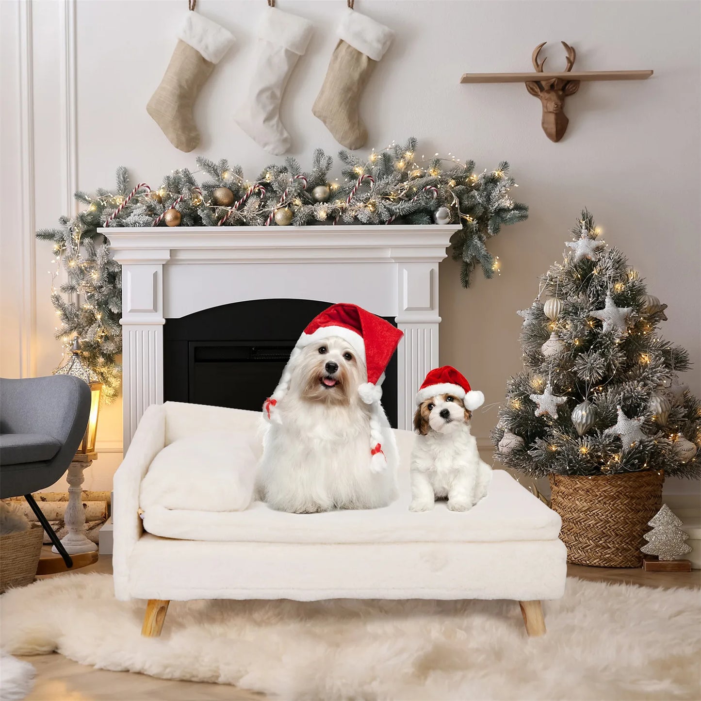 **Nordic Elevated Pet Bed with Cushion and Wood Legs** - Growtochoice LLC