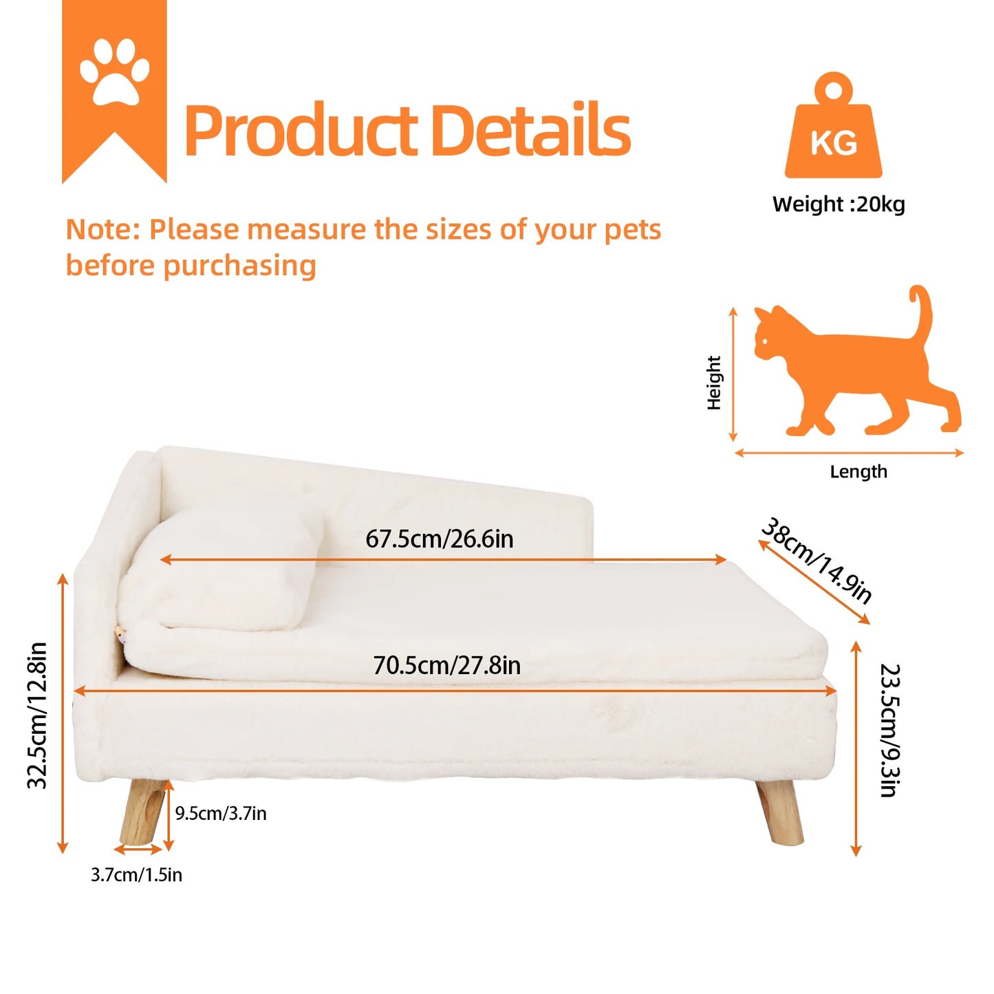 **Nordic Elevated Pet Bed with Cushion and Wood Legs** - Growtochoice LLC