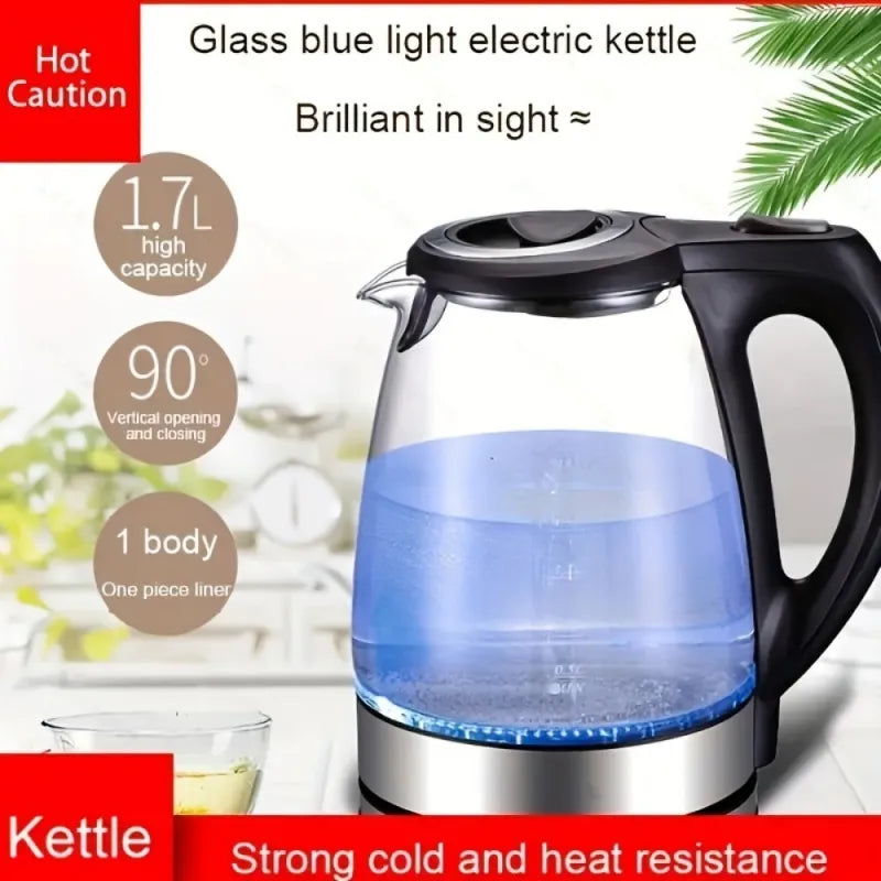 Electric Kettle With Stainless Steel Filter And Inner Lid, 1200W Wide Opening 1.7L Glass Tea Kettle & Hot Water Boiler Black - Growtochoice LLC