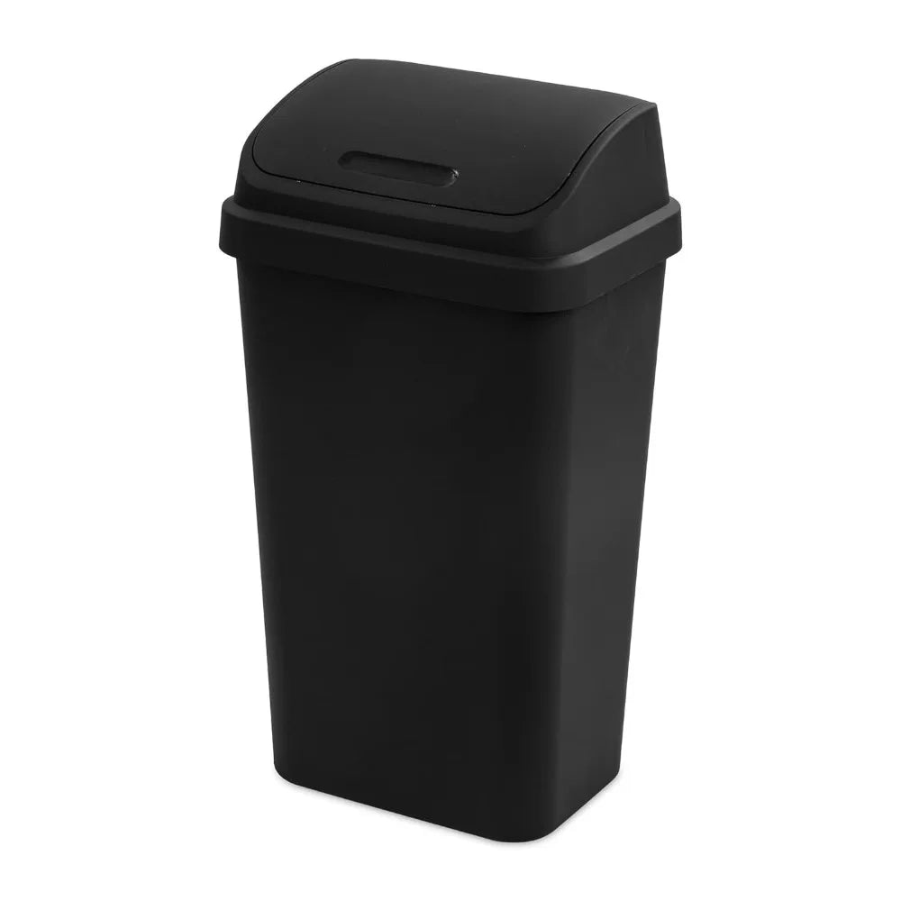 4 Pack Sterilite 13 Gallon Plastic Swing Top Spave Saving Flat Side Lidded Wastebasket Trash Can for Kitchen, Garage, or Workspace, - Growtochoice LLC