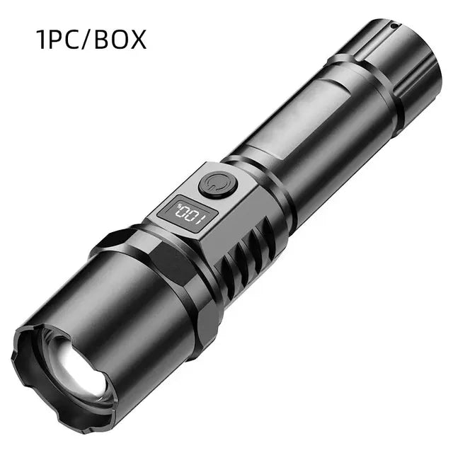 **High Power XHP100 LED Flashlight - Rechargeable, Retractable with Digital Zoom, USB Hand Light for Camping, Outdoor, and Emergency Use** - Growtochoice LLC