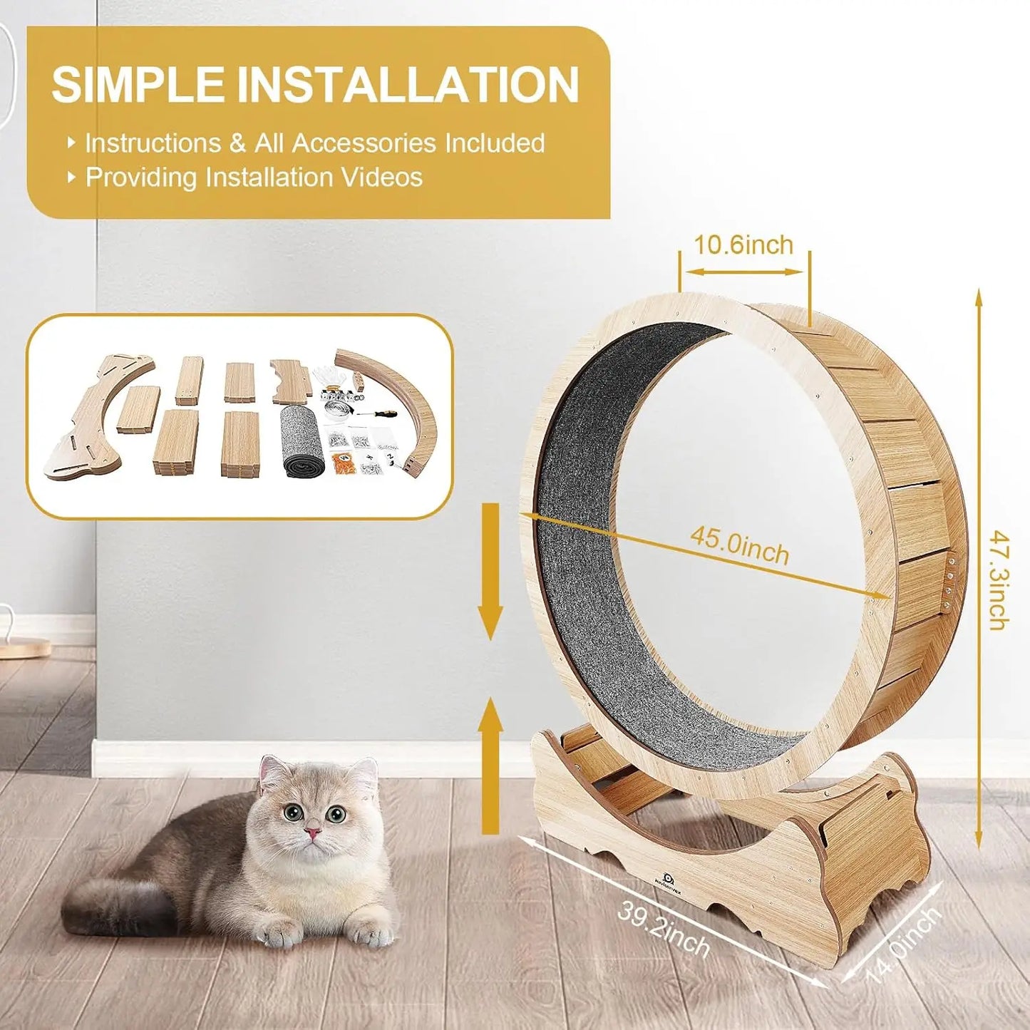 Large Cat Treadmill with Carpeted Runway – Exercise Wheel for Indoor Cats - Growtochoice LLC