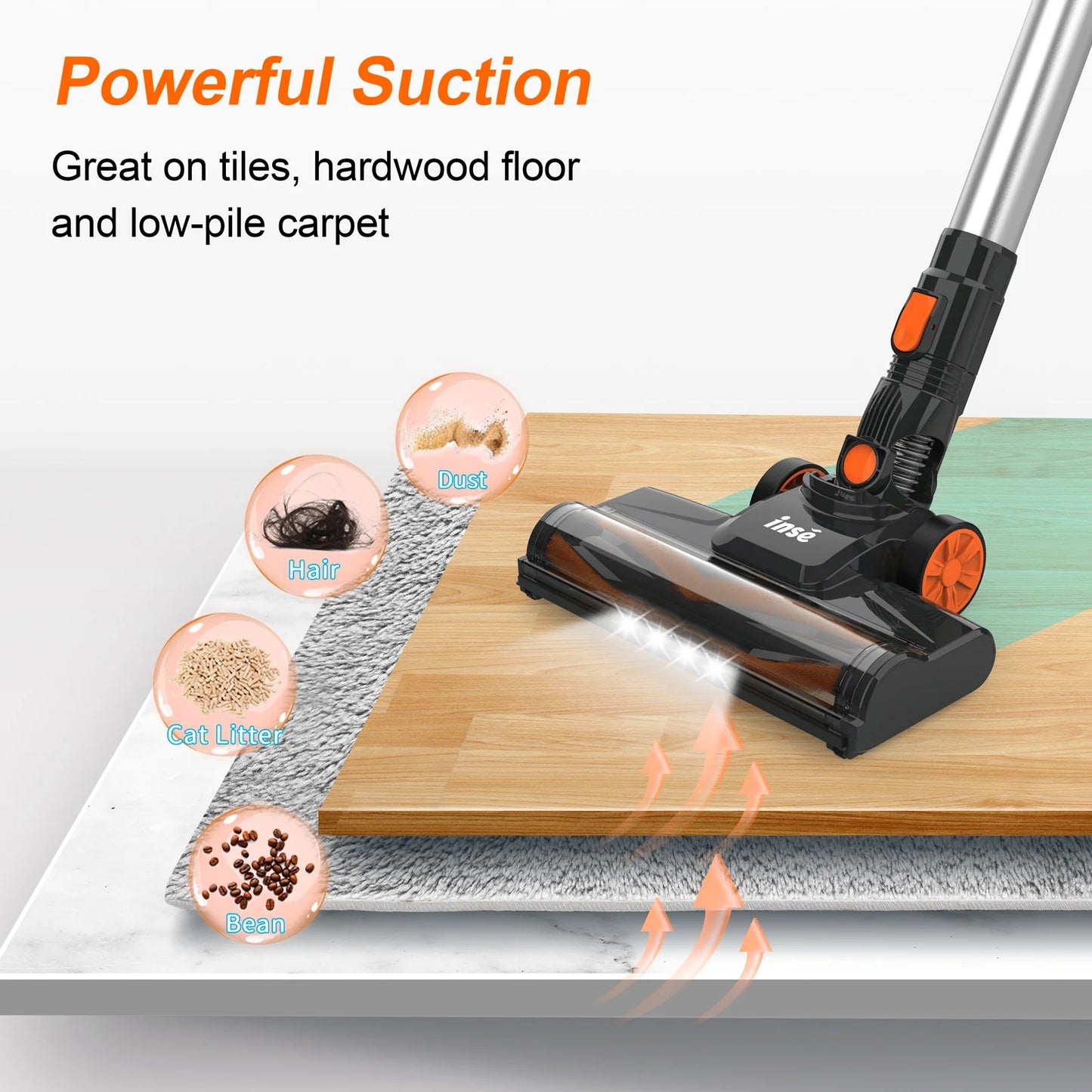 INSE V770 Cordless Vacuum, Powerful Brushless Motor, Quiet & Lightweight, Orange - Growtochoice LLC