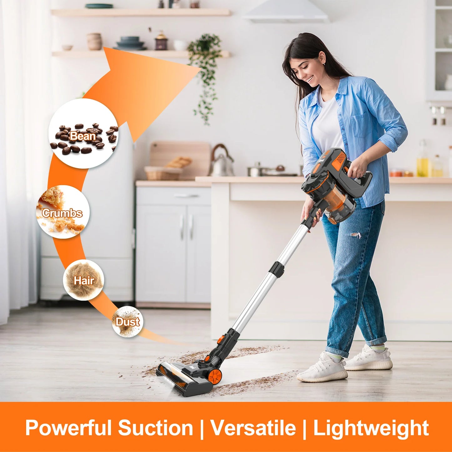 INSE V770 Cordless Vacuum, Powerful Brushless Motor, Quiet & Lightweight, Orange - Growtochoice LLC