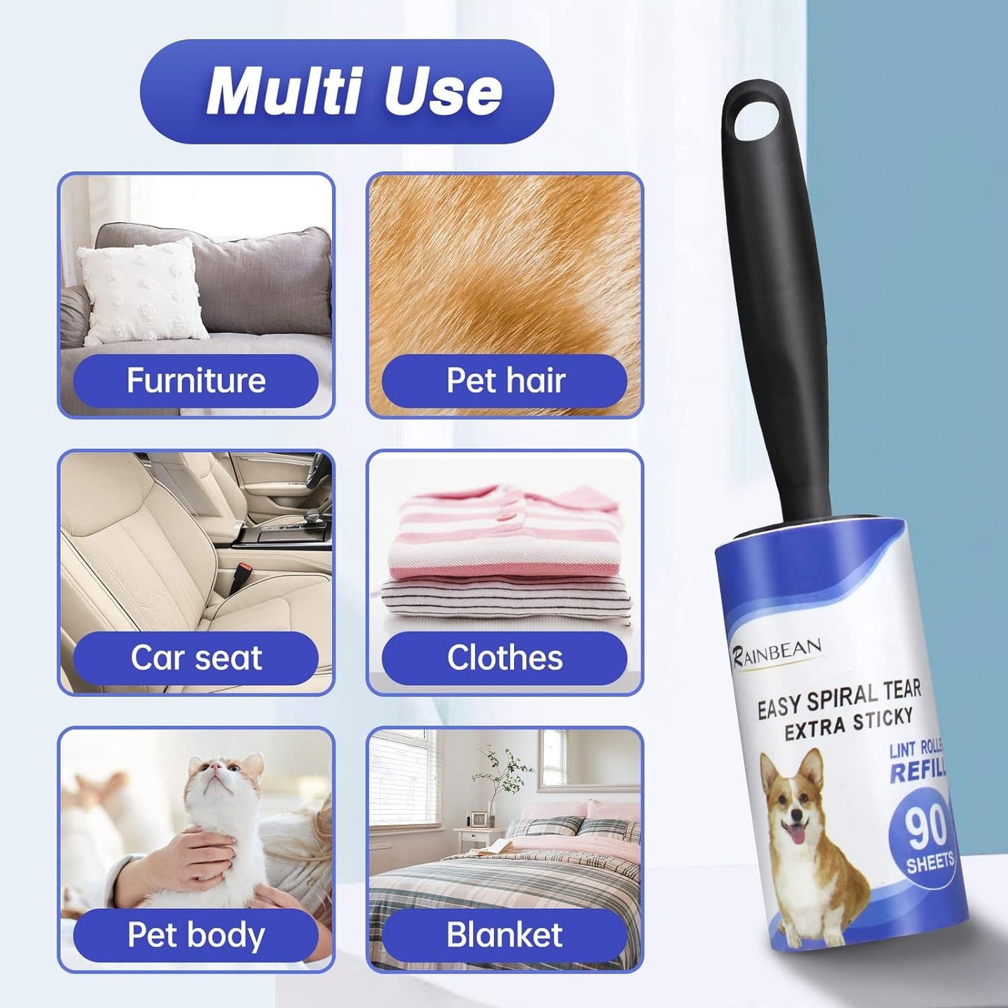 **Extra Sticky Pet Hair Lint Rollers, 540 Sheets with 4 Refills & 2 Handles** - Growtochoice LLC