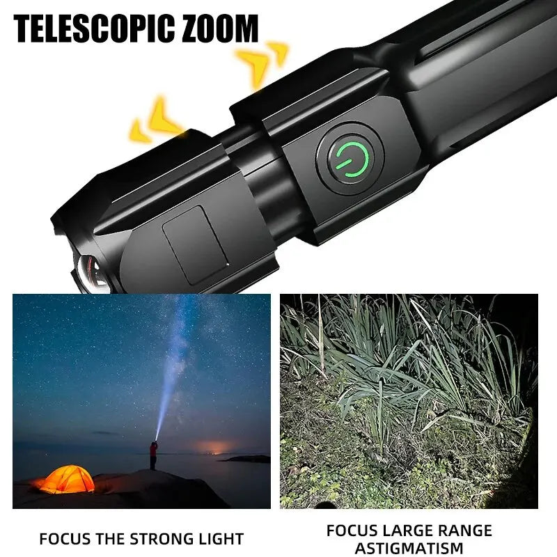 **Powerful 100,000 Lumens LED Flashlight - Rechargeable, USB 18650, Waterproof, Zoomable for Fishing, Hunting, Camping, and Tactical Use** - Growtochoice LLC