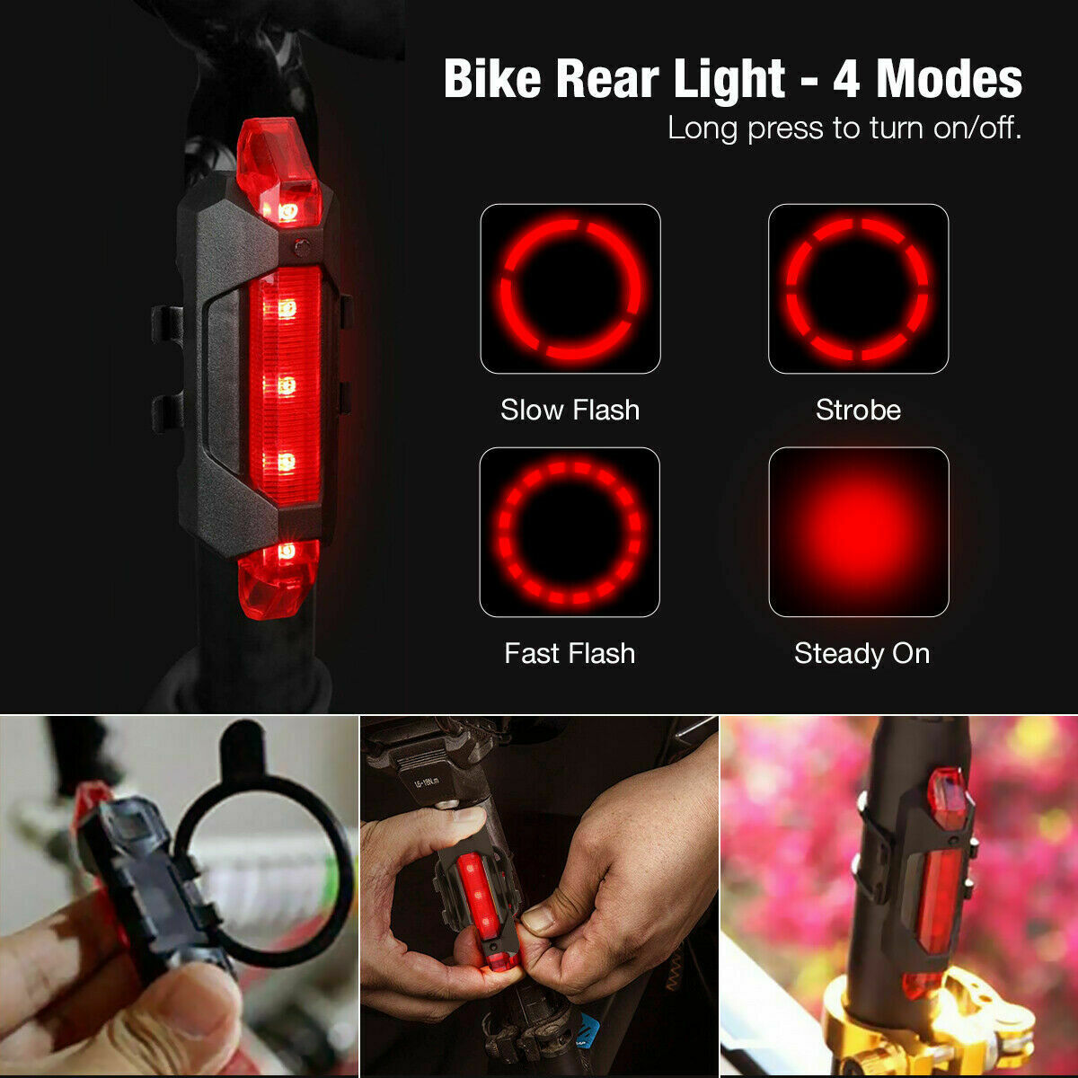 USB Rechargeable LED Bicycle Headlight Bike Head Light Cycling Rear Front Lamp Bike Light Rainproof USB Rechargeable LED bicycle Light - Growtochoice LLC