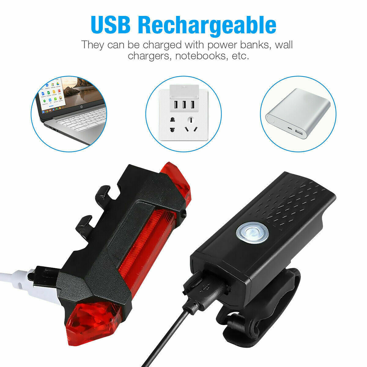 USB Rechargeable LED Bicycle Headlight Bike Head Light Cycling Rear Front Lamp Bike Light Rainproof USB Rechargeable LED bicycle Light - Growtochoice LLC