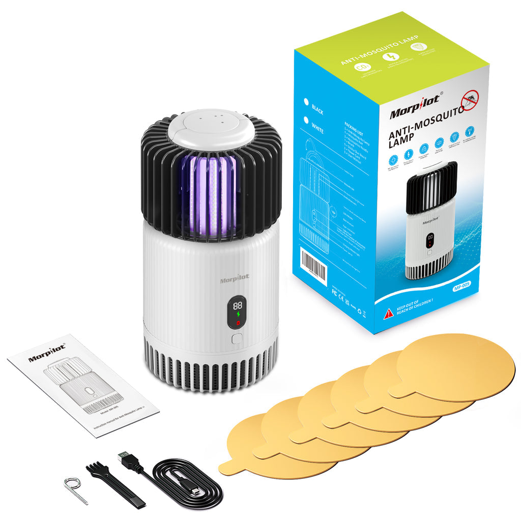 USB Indoor Bug Zapper: Morpilot Mosquito Trap for Gnats and Fruit Flies with UV Light, Rechargeable, Silent Fan, Sticky Glue Boards - Growtochoice LLC